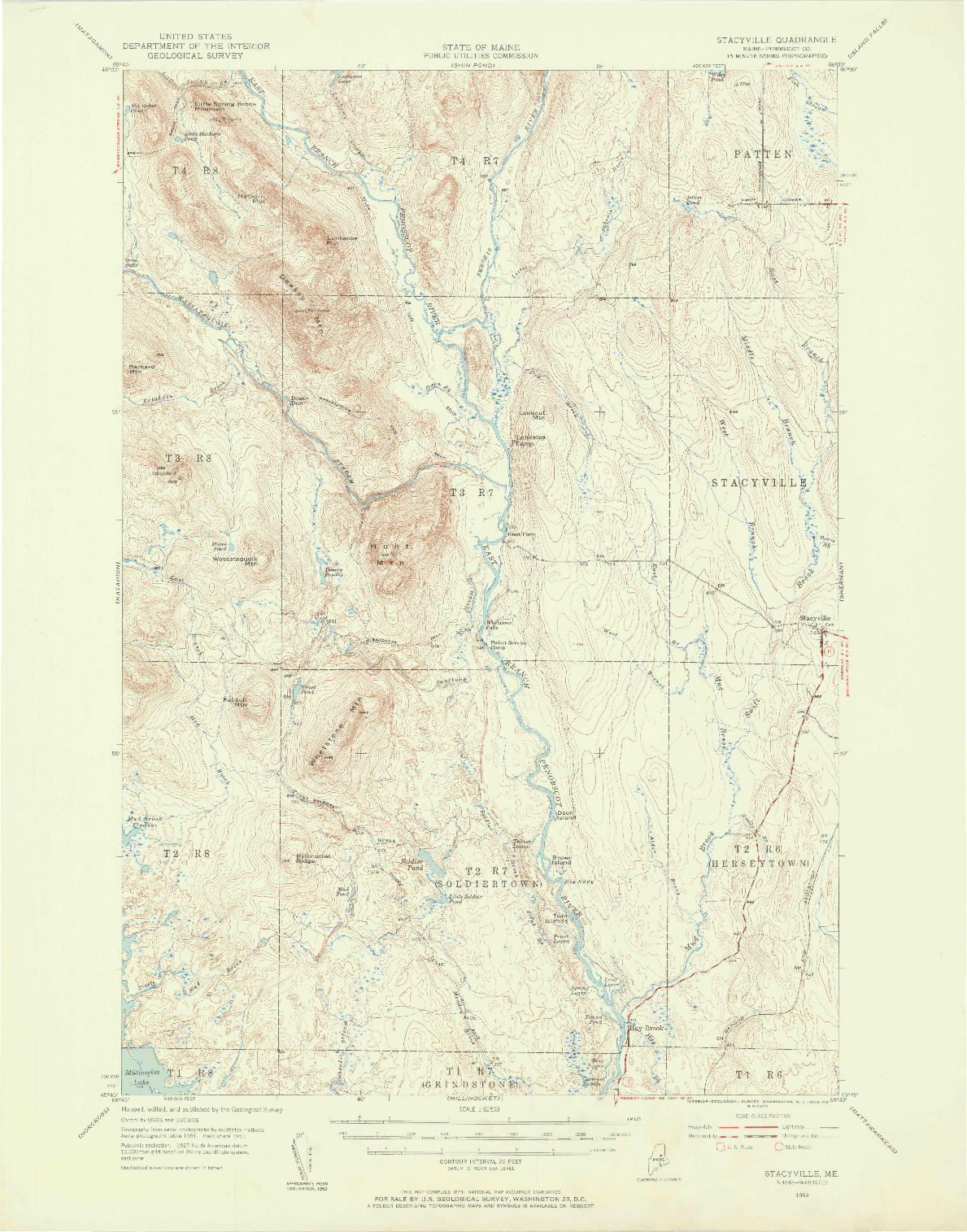 USGS 1:62500-SCALE QUADRANGLE FOR STACYVILLE, ME 1953