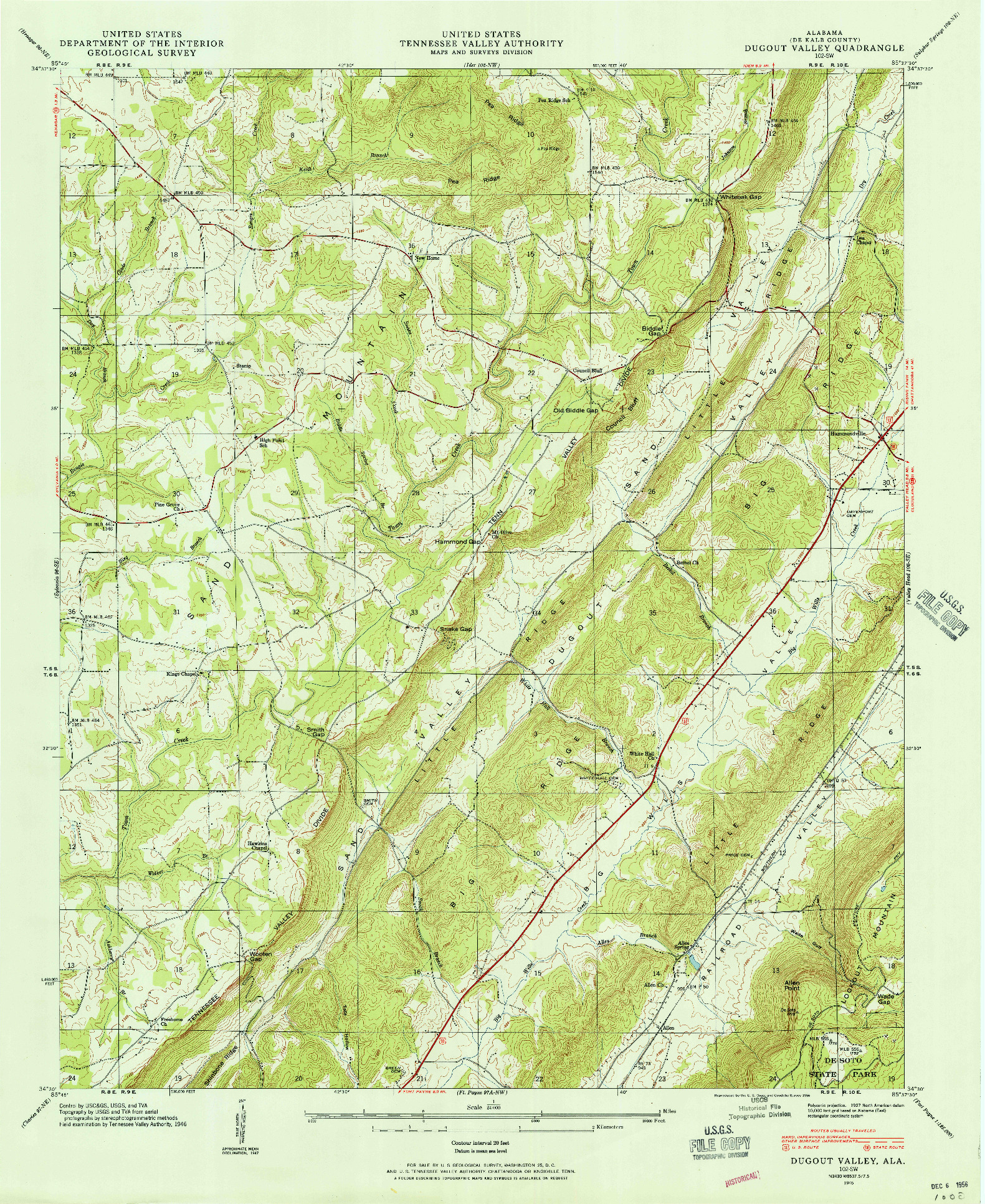 USGS 1:24000-SCALE QUADRANGLE FOR DUGOUT VALLEY, AL 1946