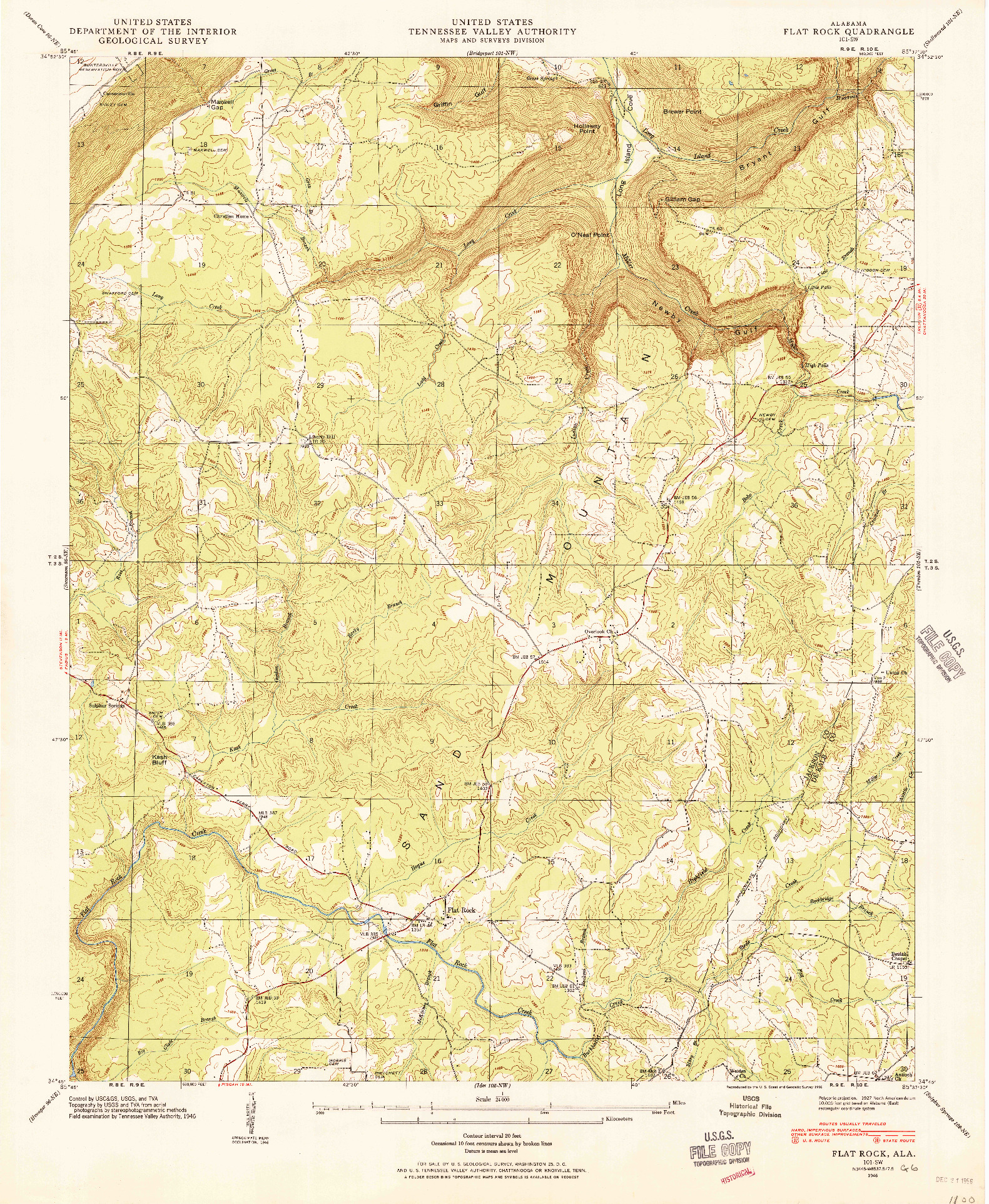 USGS 1:24000-SCALE QUADRANGLE FOR FLAT ROCK, AL 1946