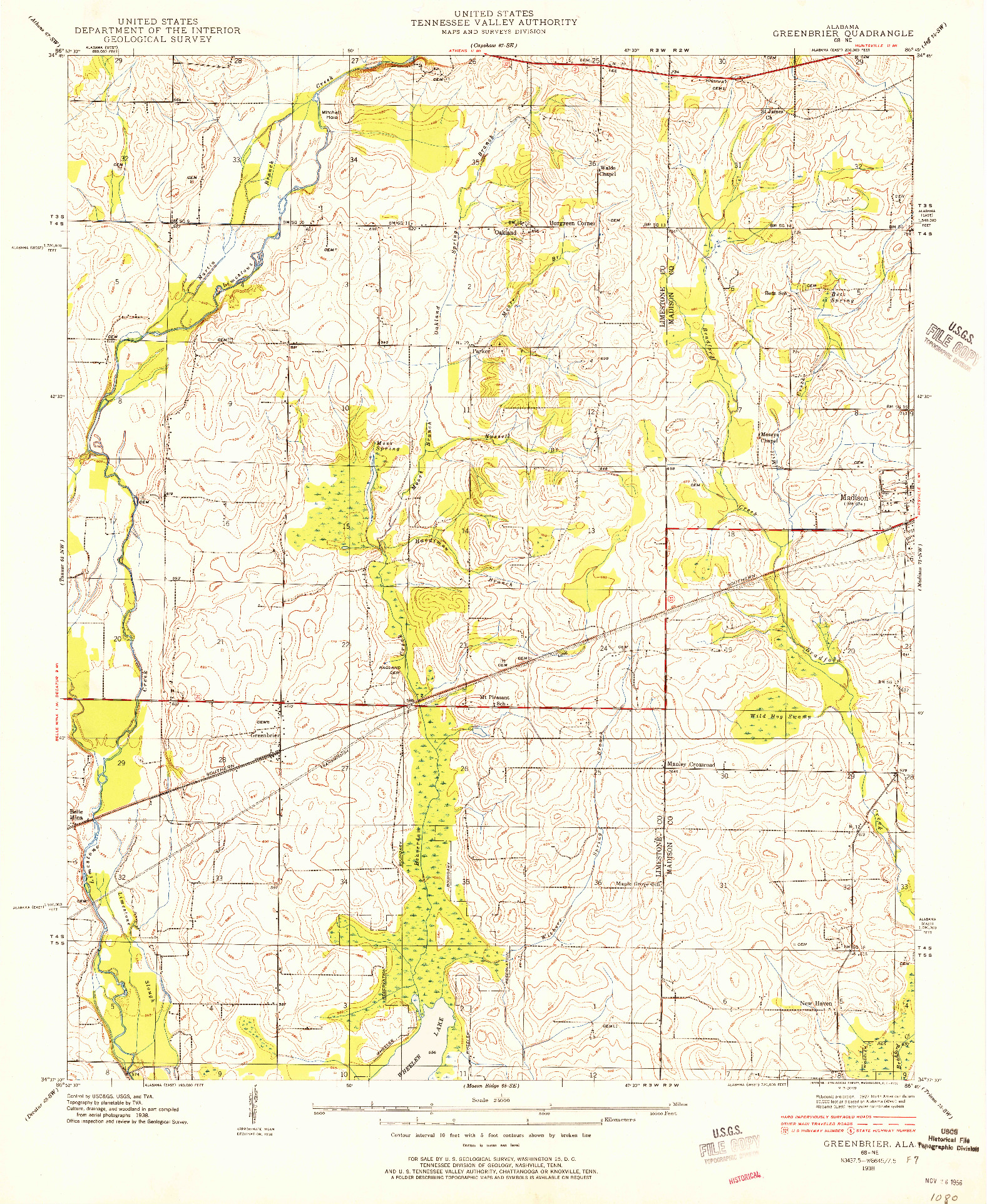 USGS 1:24000-SCALE QUADRANGLE FOR GREENBRIER, AL 1938