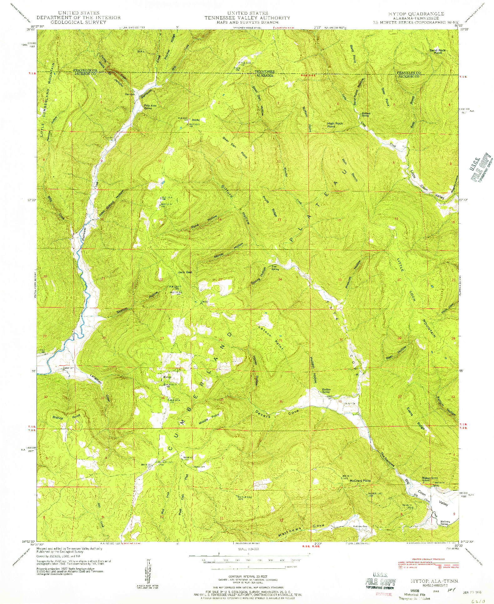 USGS 1:24000-SCALE QUADRANGLE FOR HYTOP, AL 1948
