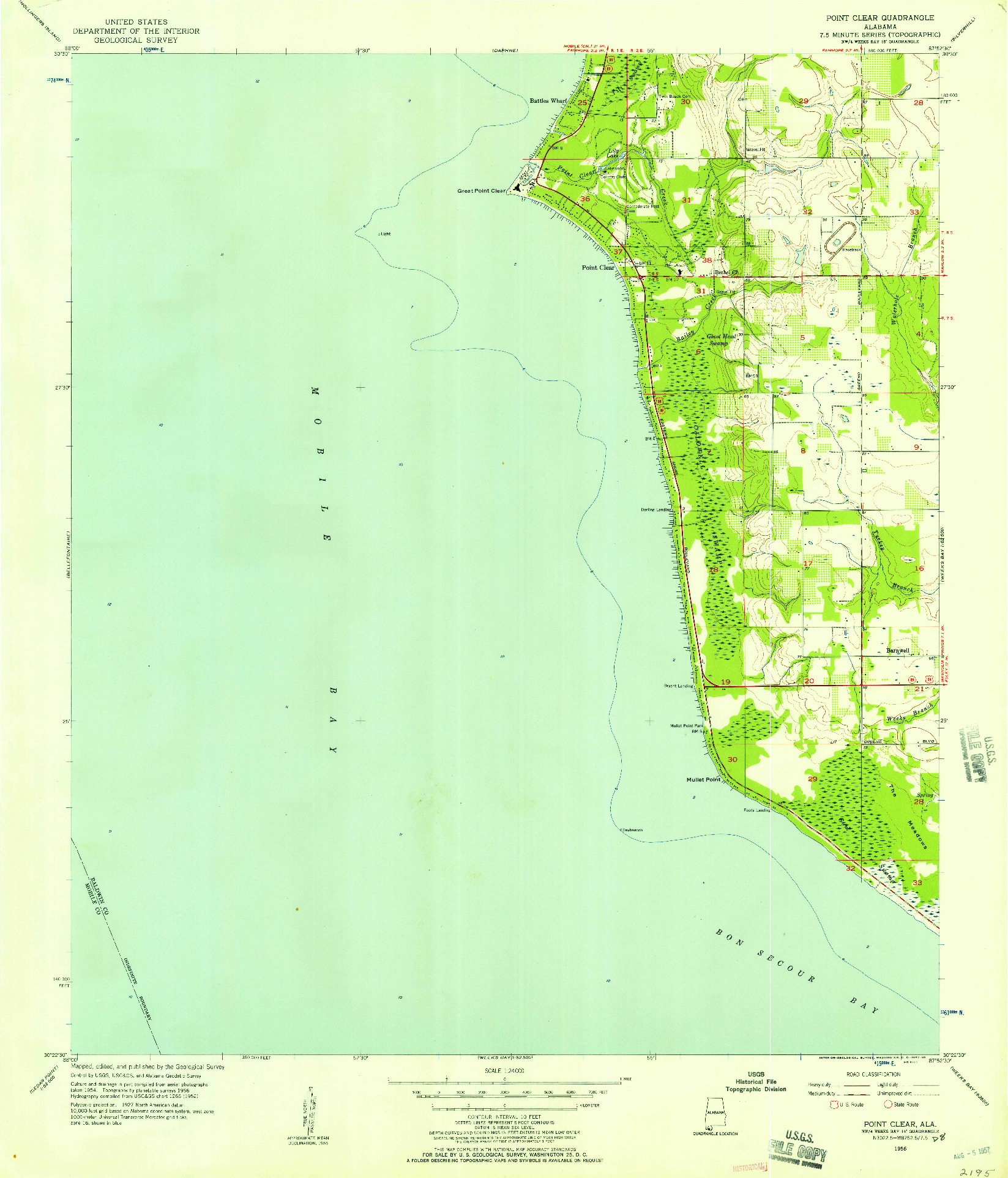 USGS 1:24000-SCALE QUADRANGLE FOR POINT CLEAR, AL 1956