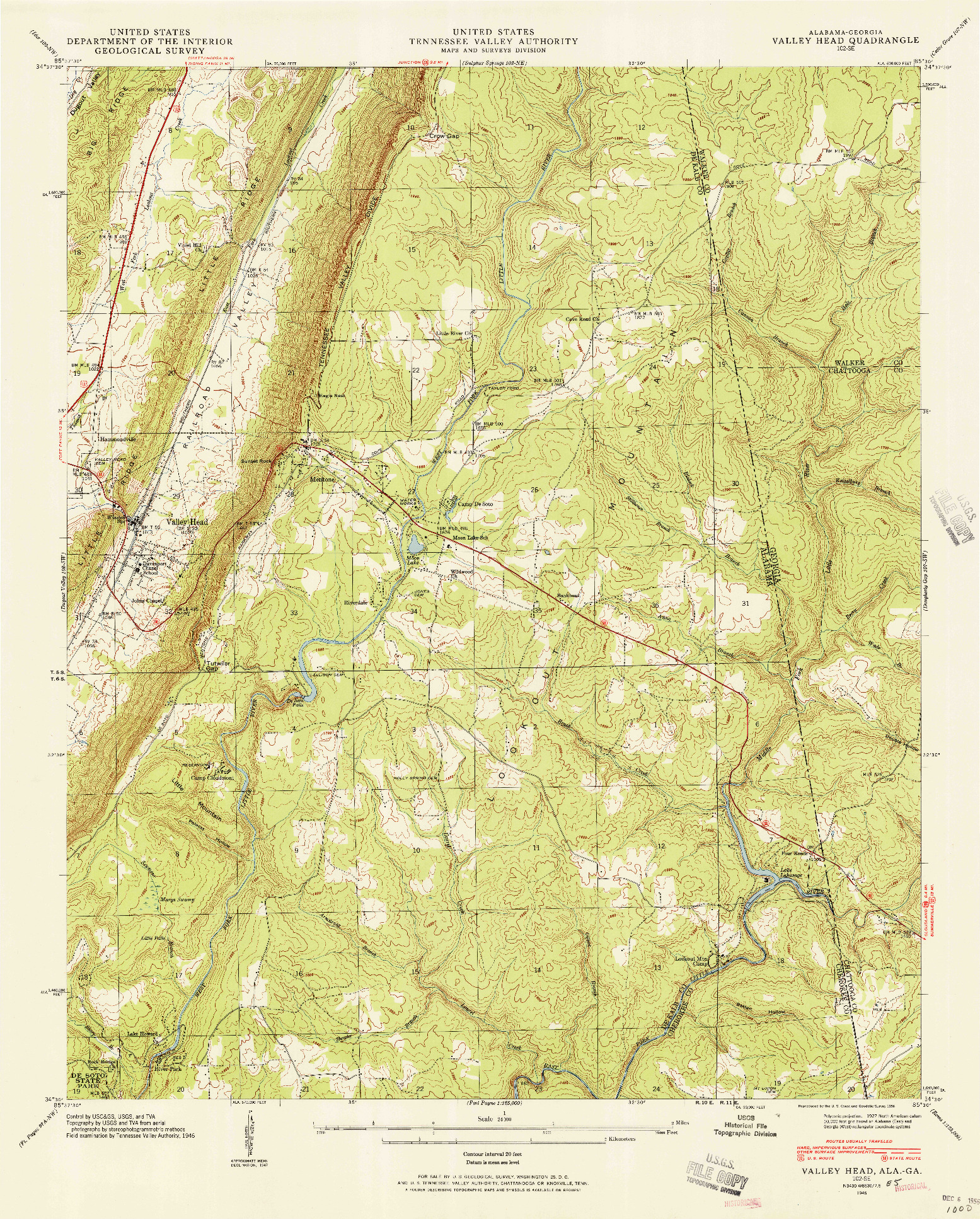 USGS 1:24000-SCALE QUADRANGLE FOR VALLEY HEAD, AL 1946