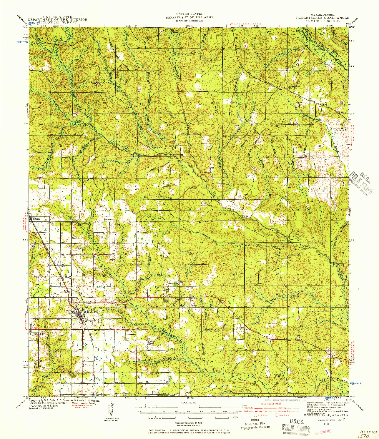 USGS 1:62500-SCALE QUADRANGLE FOR ROBERTSDALE, AL 1941