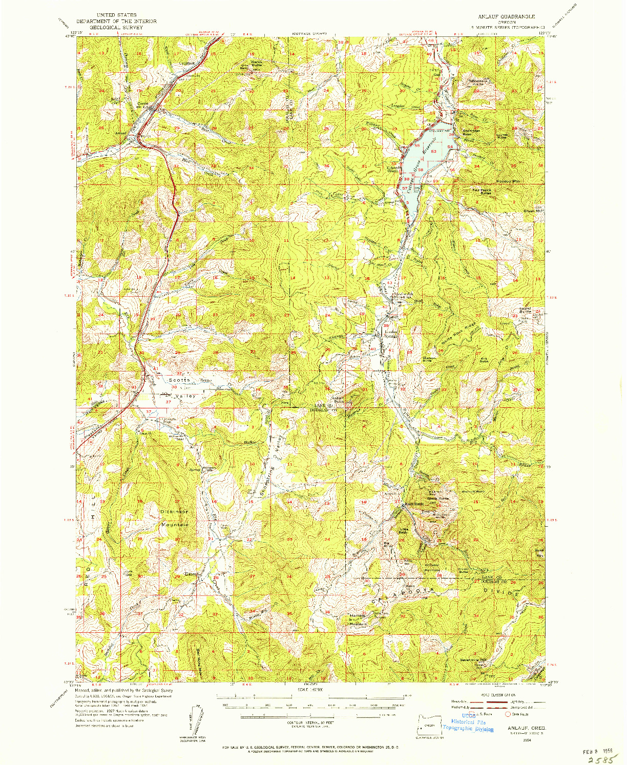 USGS 1:62500-SCALE QUADRANGLE FOR ANLAUF, OR 1954