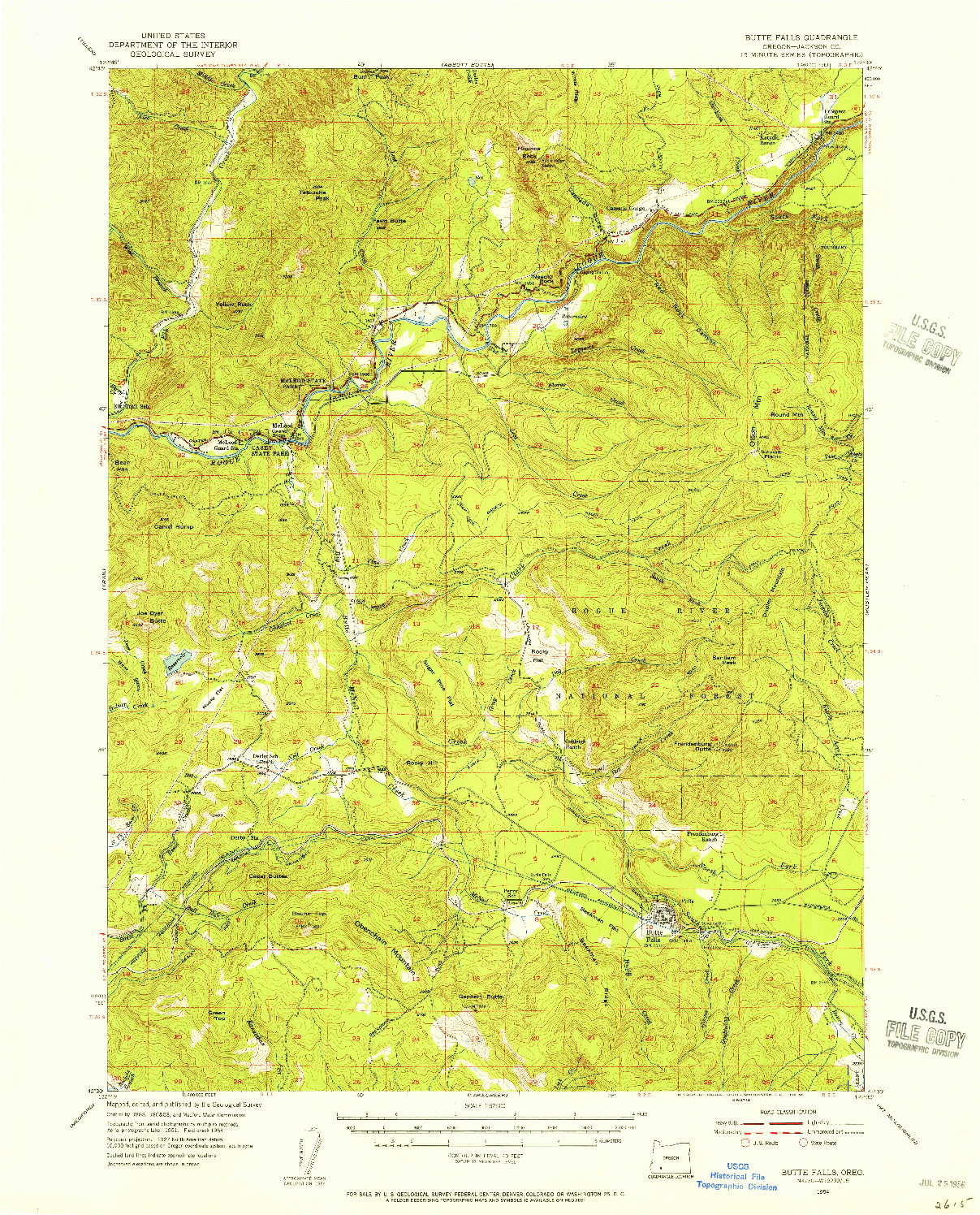 USGS 1:62500-SCALE QUADRANGLE FOR BUTTE FALLS, OR 1954