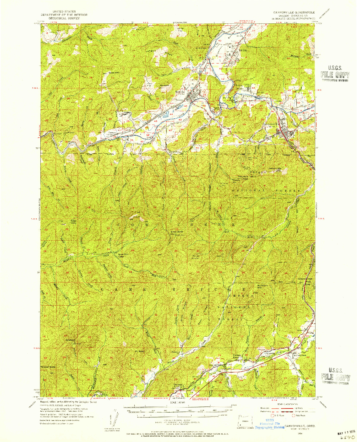 USGS 1:62500-SCALE QUADRANGLE FOR CANYONVILLE, OR 1954