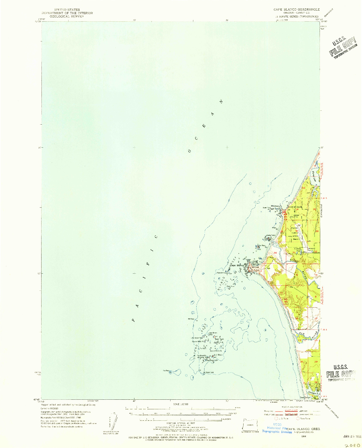 USGS 1:62500-SCALE QUADRANGLE FOR CAPE BLANCO, OR 1954