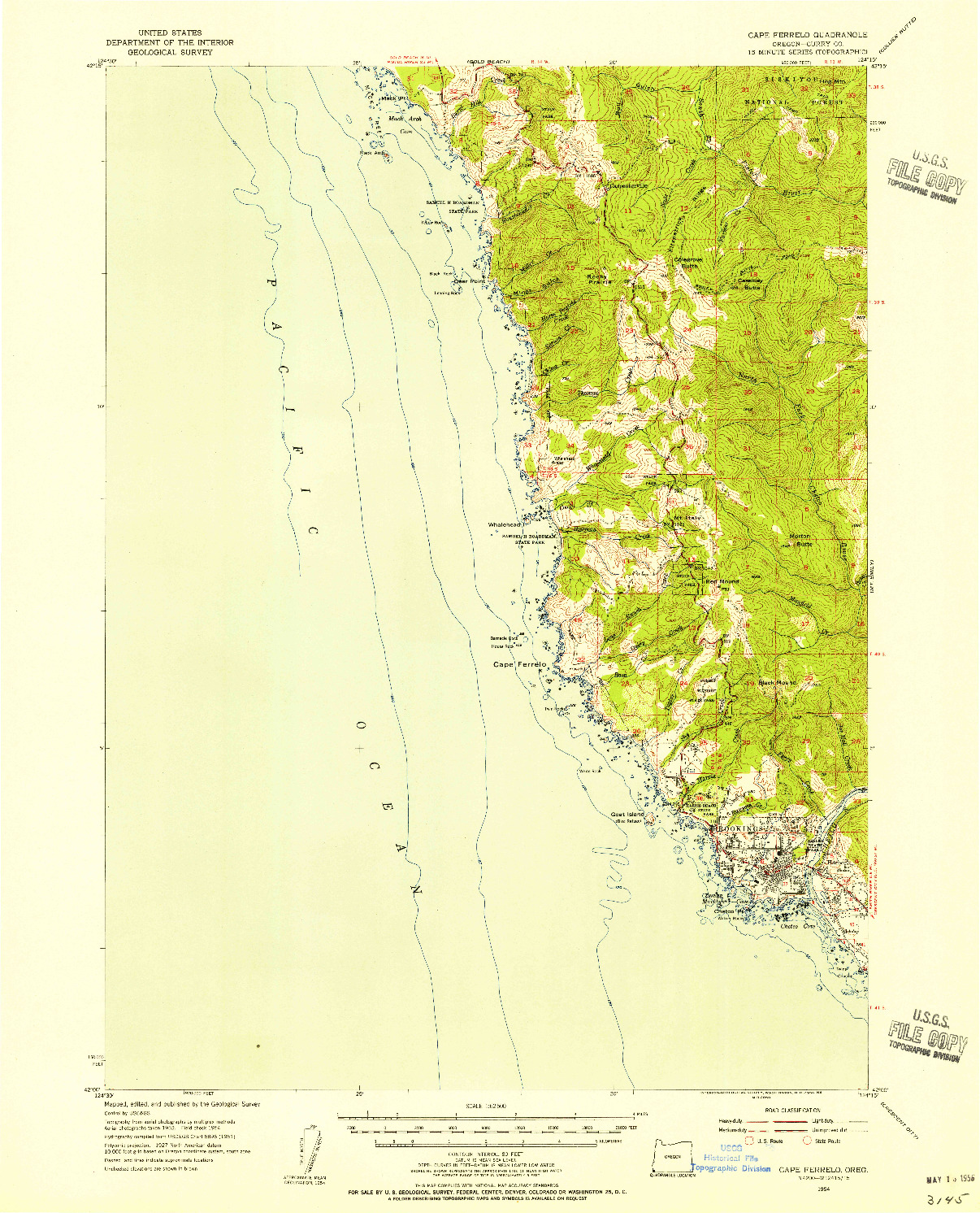 USGS 1:62500-SCALE QUADRANGLE FOR CAPE FERRELO, OR 1954