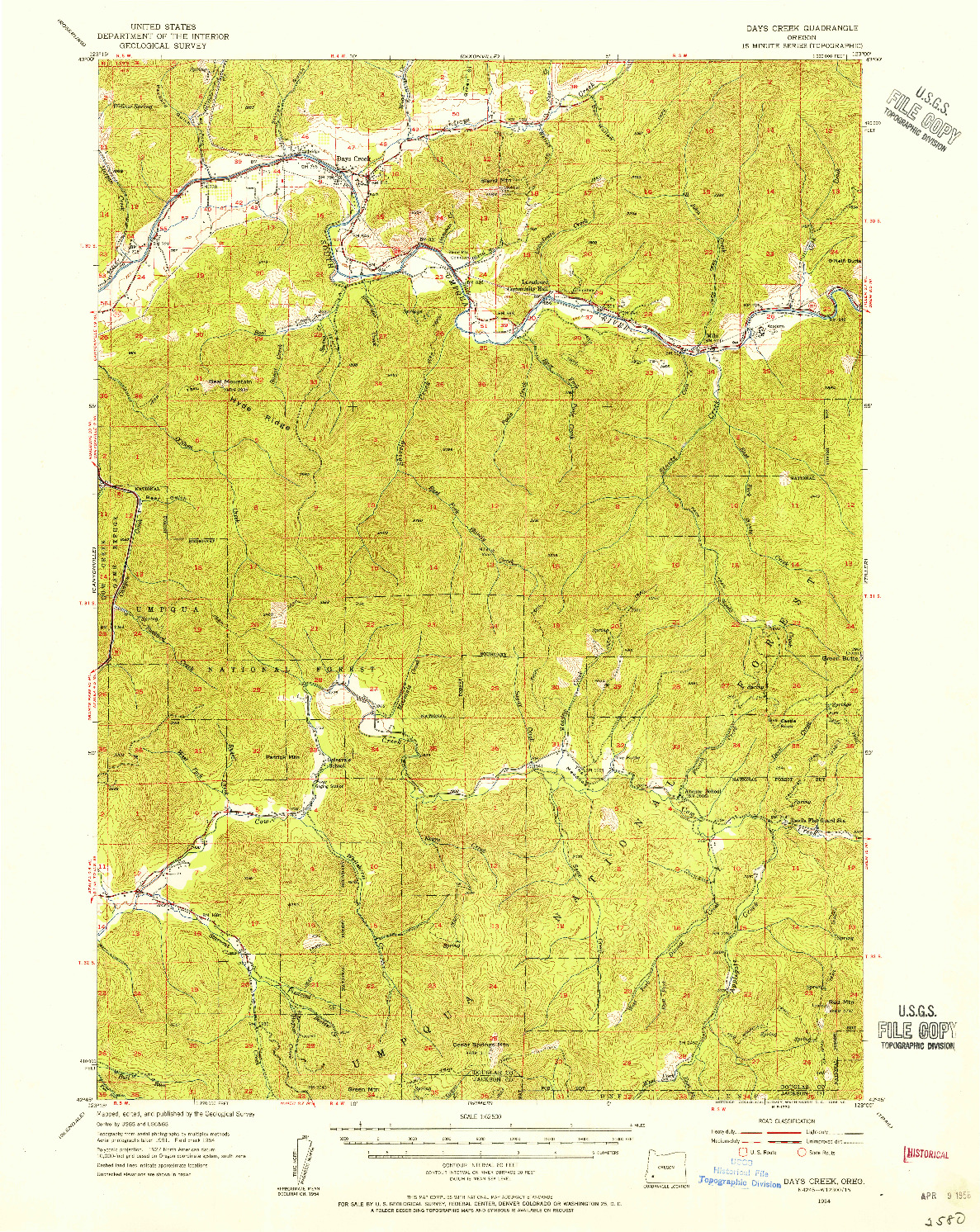 USGS 1:62500-SCALE QUADRANGLE FOR DAYS CREEK, OR 1954