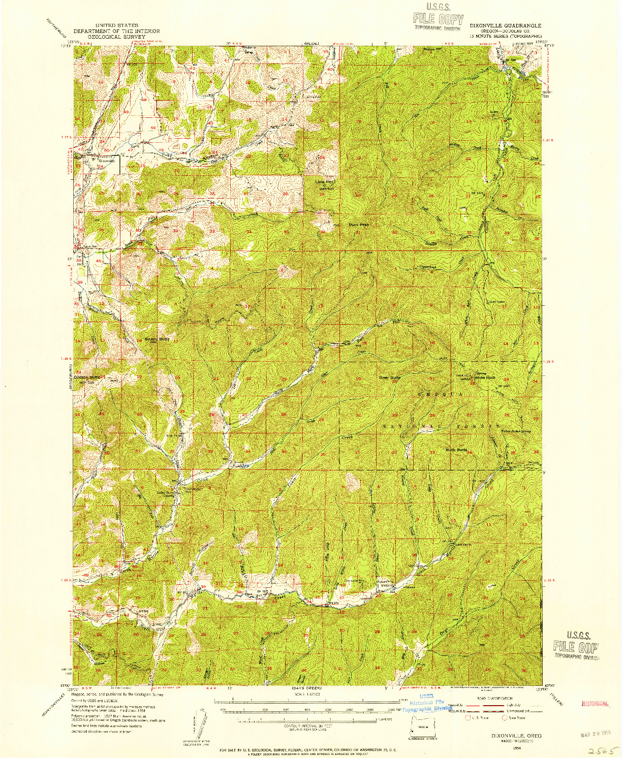 USGS 1:62500-SCALE QUADRANGLE FOR DIXONVILLE, OR 1954