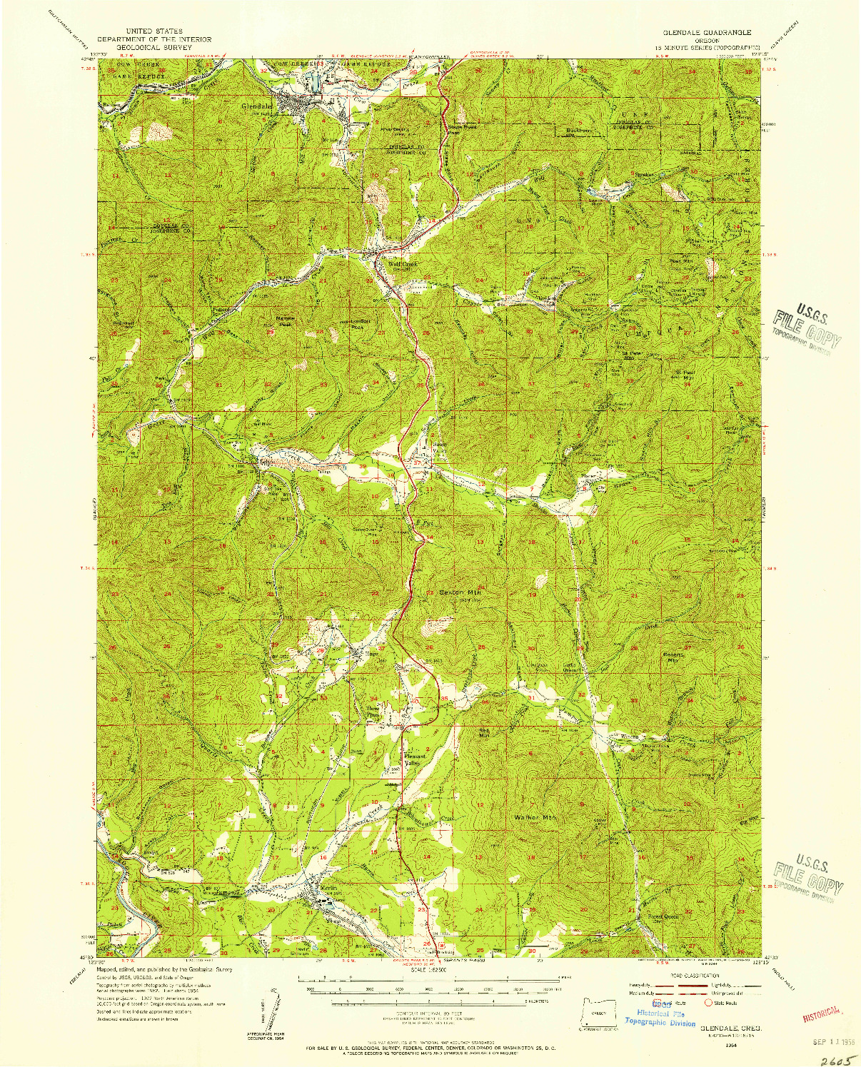 USGS 1:62500-SCALE QUADRANGLE FOR GLENDALE, OR 1954