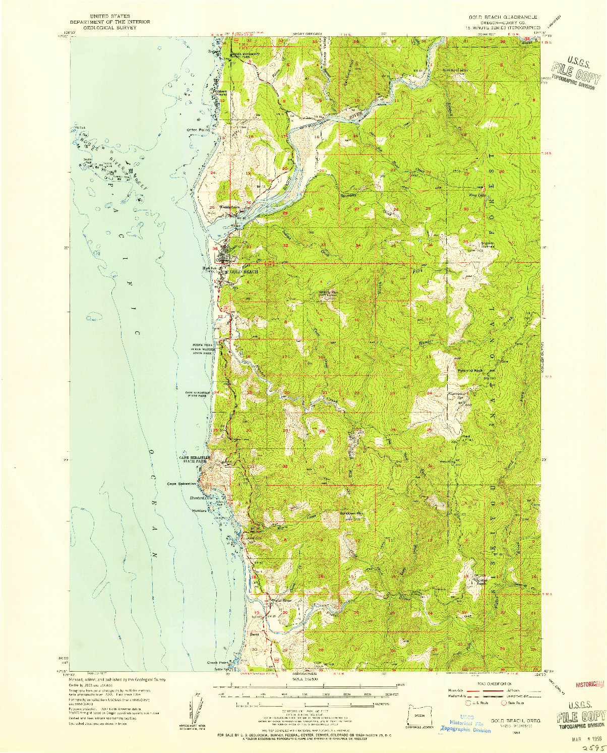 USGS 1:62500-SCALE QUADRANGLE FOR GOLD BEACH, OR 1954