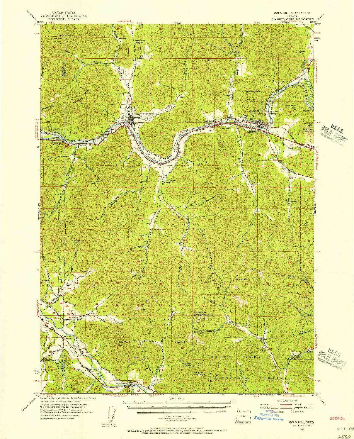 USGS 1:62500-SCALE QUADRANGLE FOR GOLD HILL, OR 1954