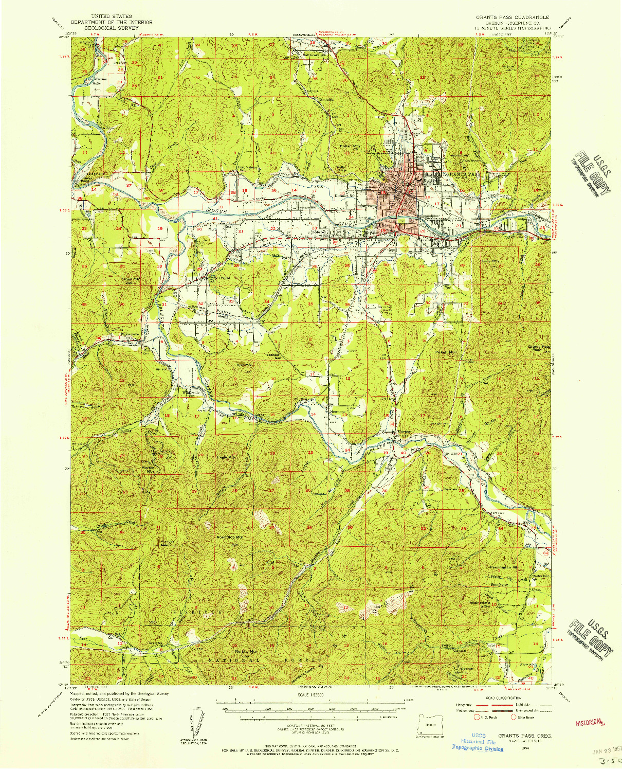 USGS 1:62500-SCALE QUADRANGLE FOR GRANTS PASS, OR 1954