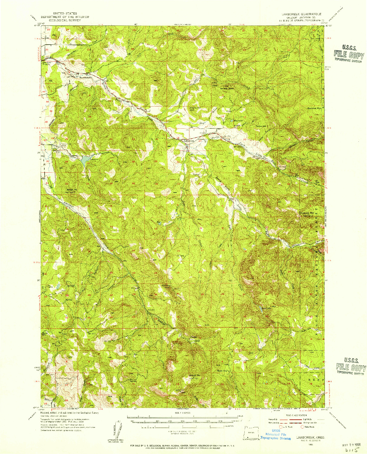 USGS 1:62500-SCALE QUADRANGLE FOR LAKECREEK, OR 1954