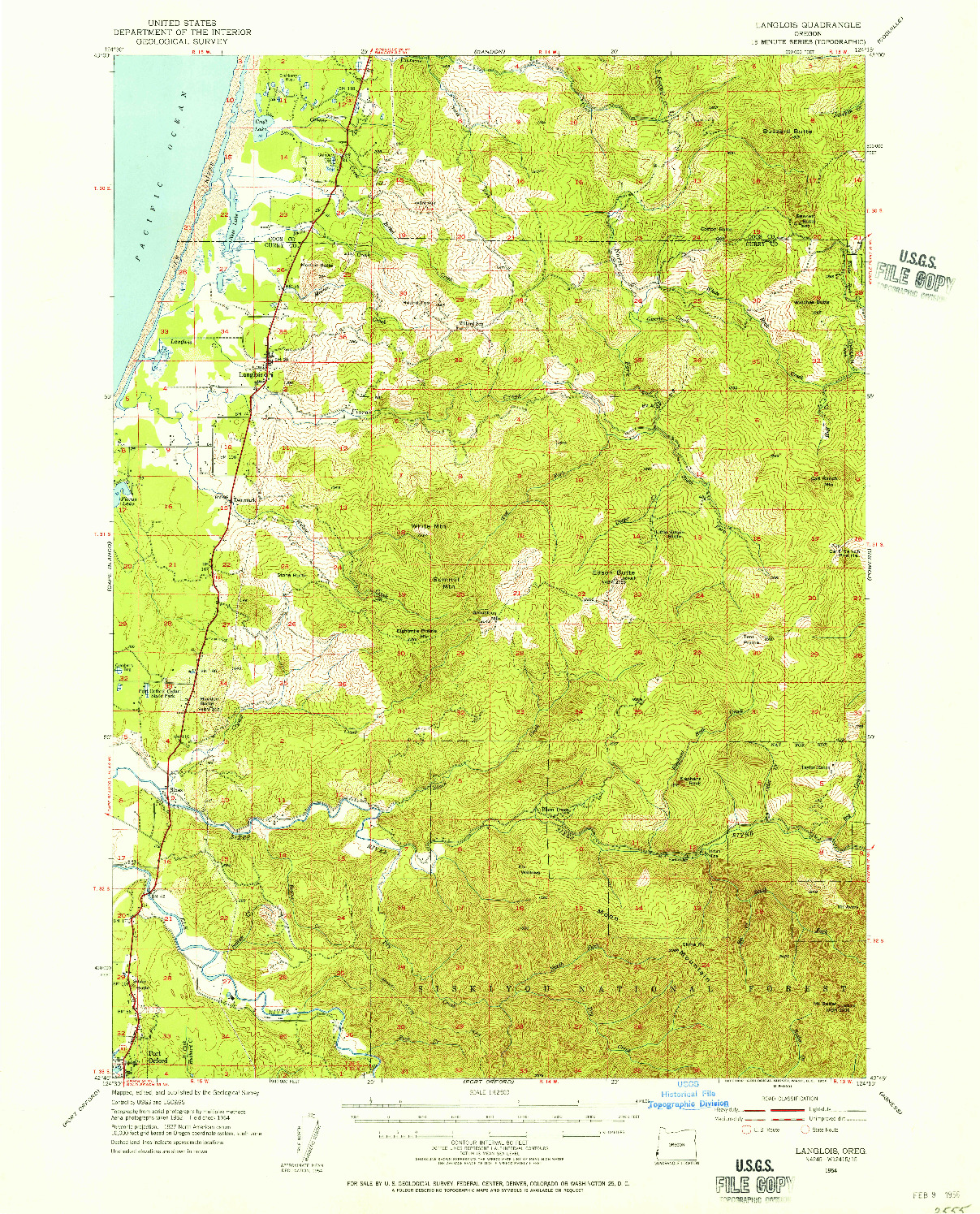 USGS 1:62500-SCALE QUADRANGLE FOR LANGLOIS, OR 1954