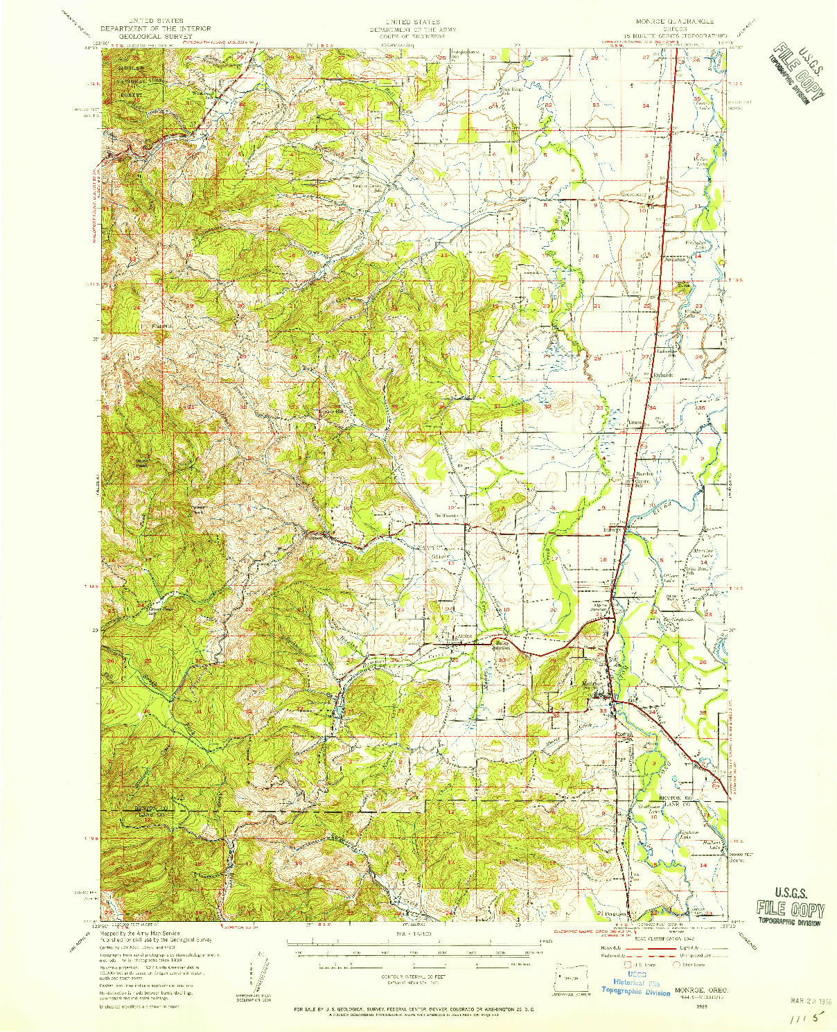USGS 1:62500-SCALE QUADRANGLE FOR MONROE, OR 1939