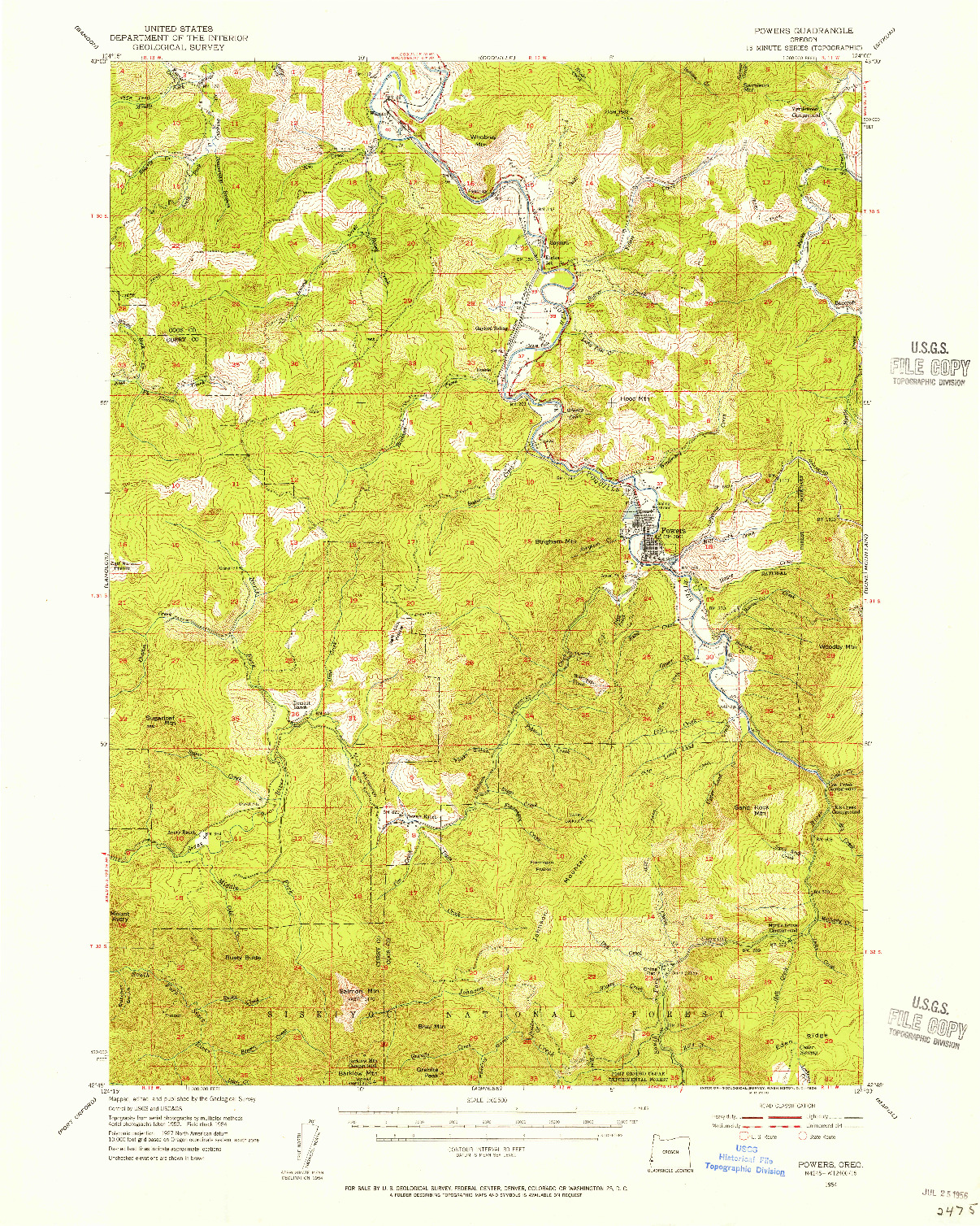 USGS 1:62500-SCALE QUADRANGLE FOR POWERS, OR 1954