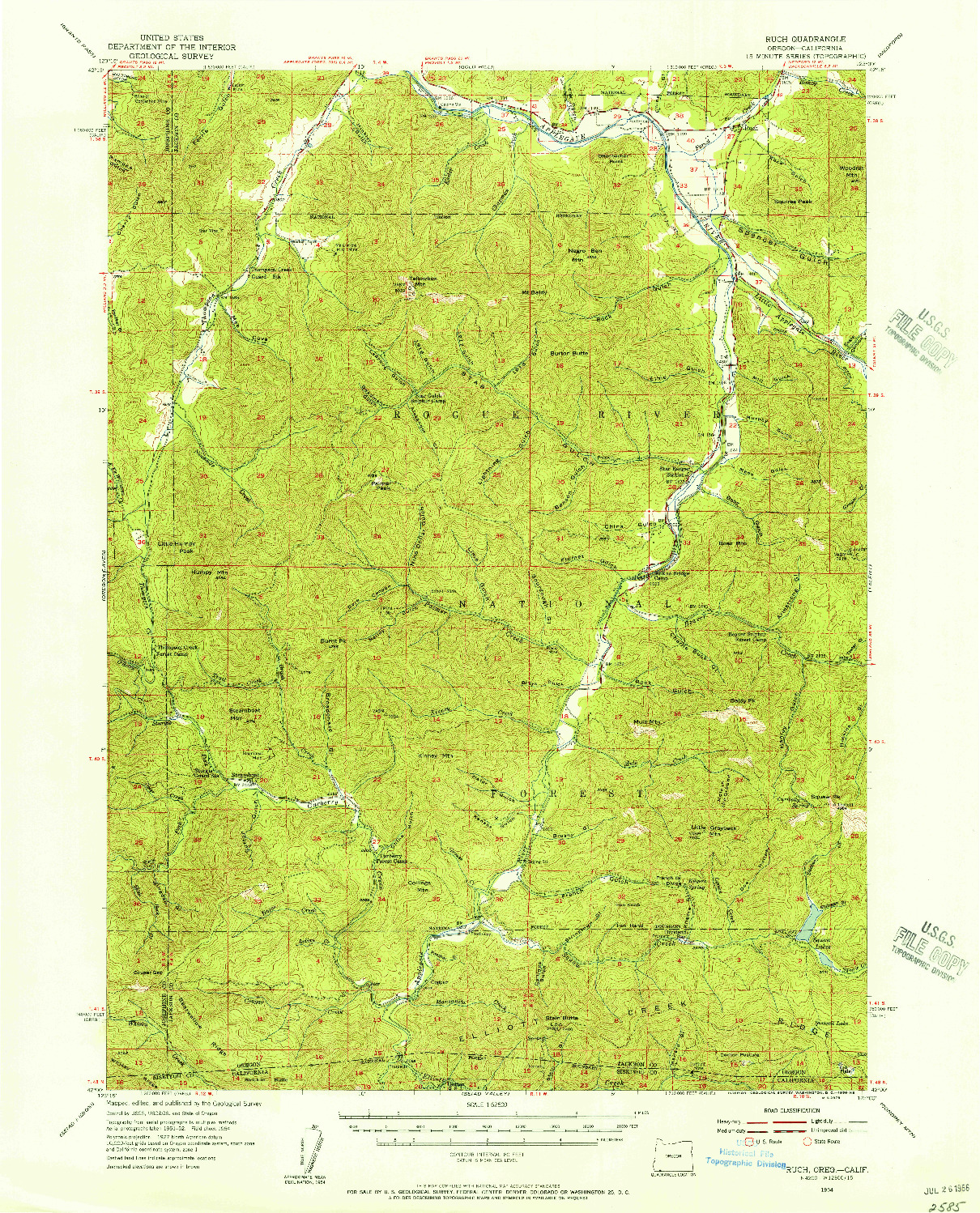 USGS 1:62500-SCALE QUADRANGLE FOR RUCH, OR 1954