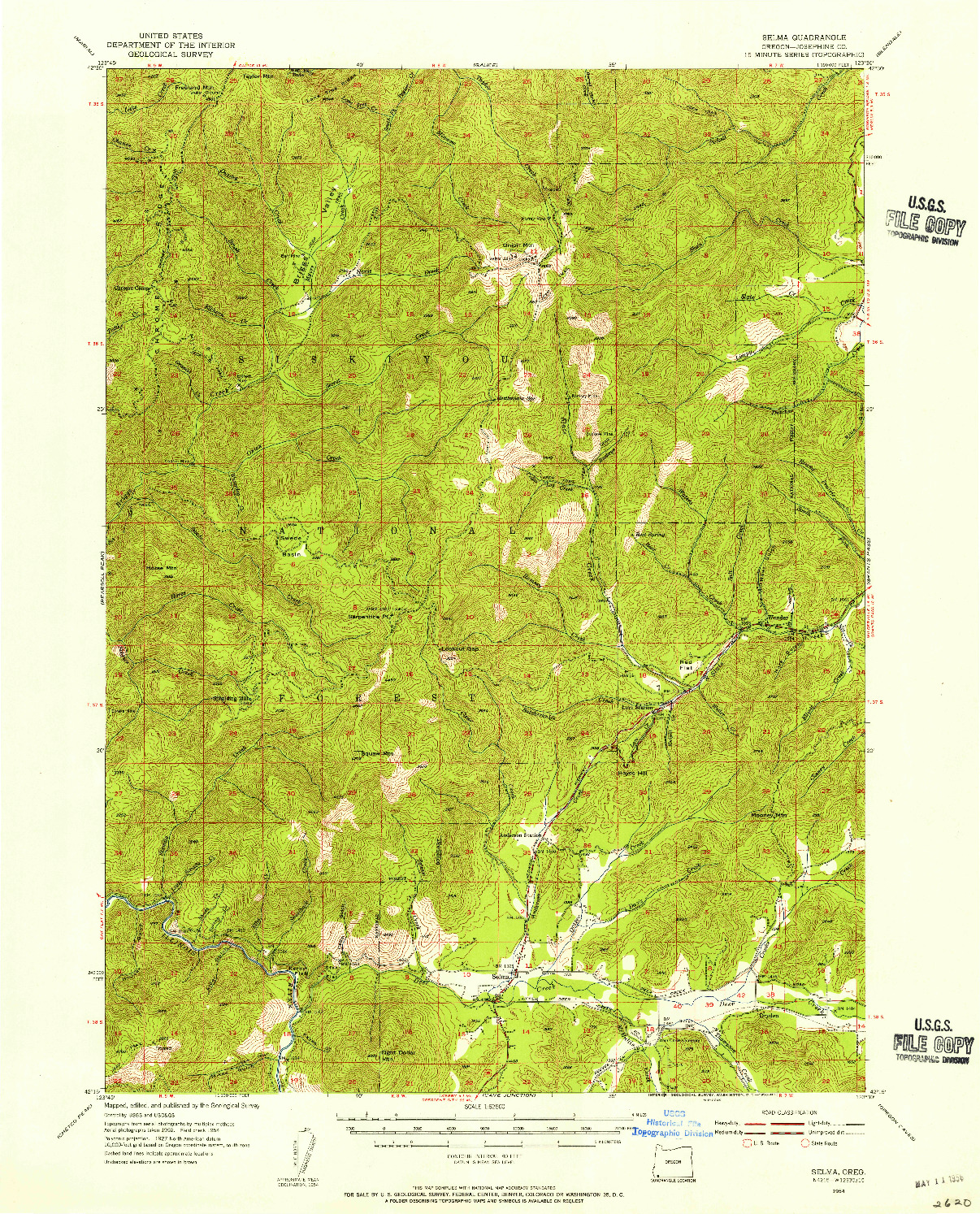 USGS 1:62500-SCALE QUADRANGLE FOR SELMA, OR 1954