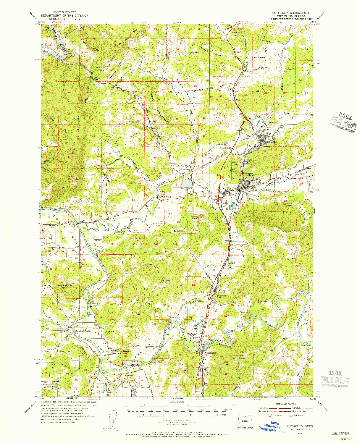 USGS 1:62500-SCALE QUADRANGLE FOR SUTHERLIN, OR 1954