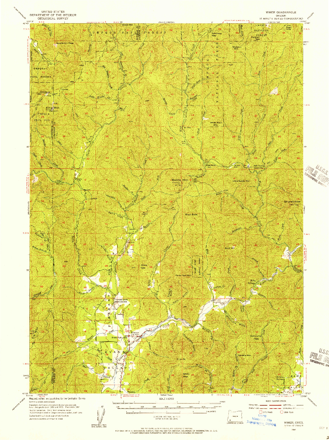 USGS 1:62500-SCALE QUADRANGLE FOR WIMER, OR 1954