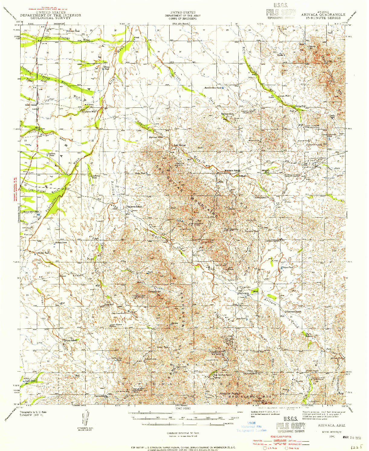 USGS 1:62500-SCALE QUADRANGLE FOR ARIVACA, AZ 1941