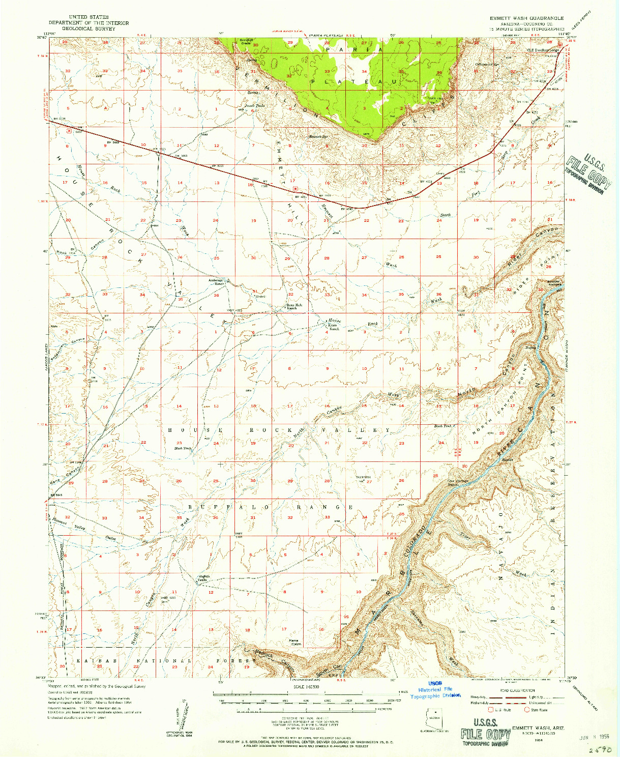 USGS 1:62500-SCALE QUADRANGLE FOR EMMETT WASH, AZ 1954