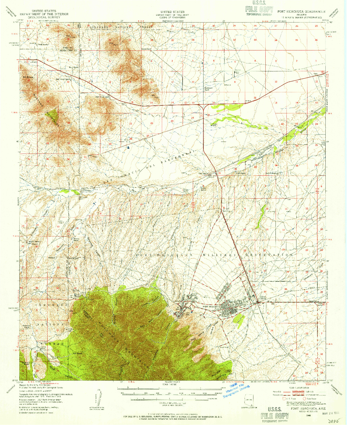 USGS 1:62500-SCALE QUADRANGLE FOR FORT HUACHUCA, AZ 1948