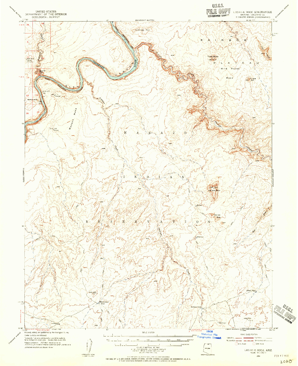 USGS 1:62500-SCALE QUADRANGLE FOR LECHE-E ROCK, AZ 1954