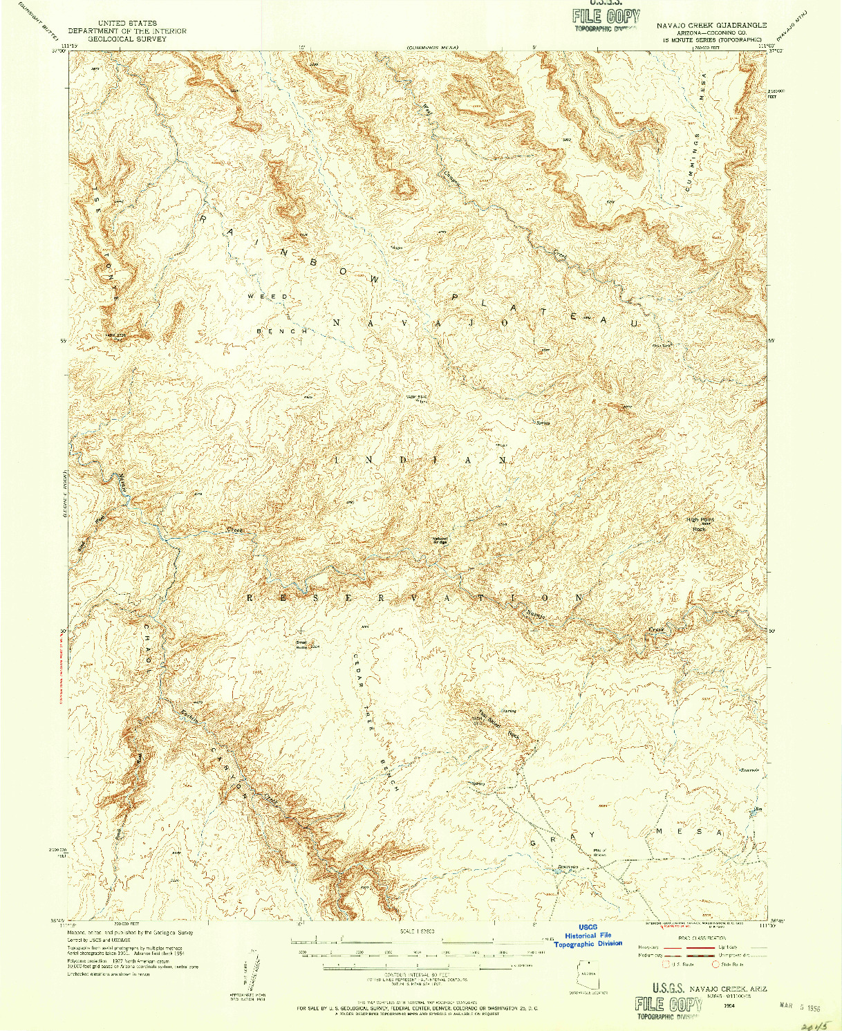 USGS 1:62500-SCALE QUADRANGLE FOR NAVAJO CREEK, AZ 1954