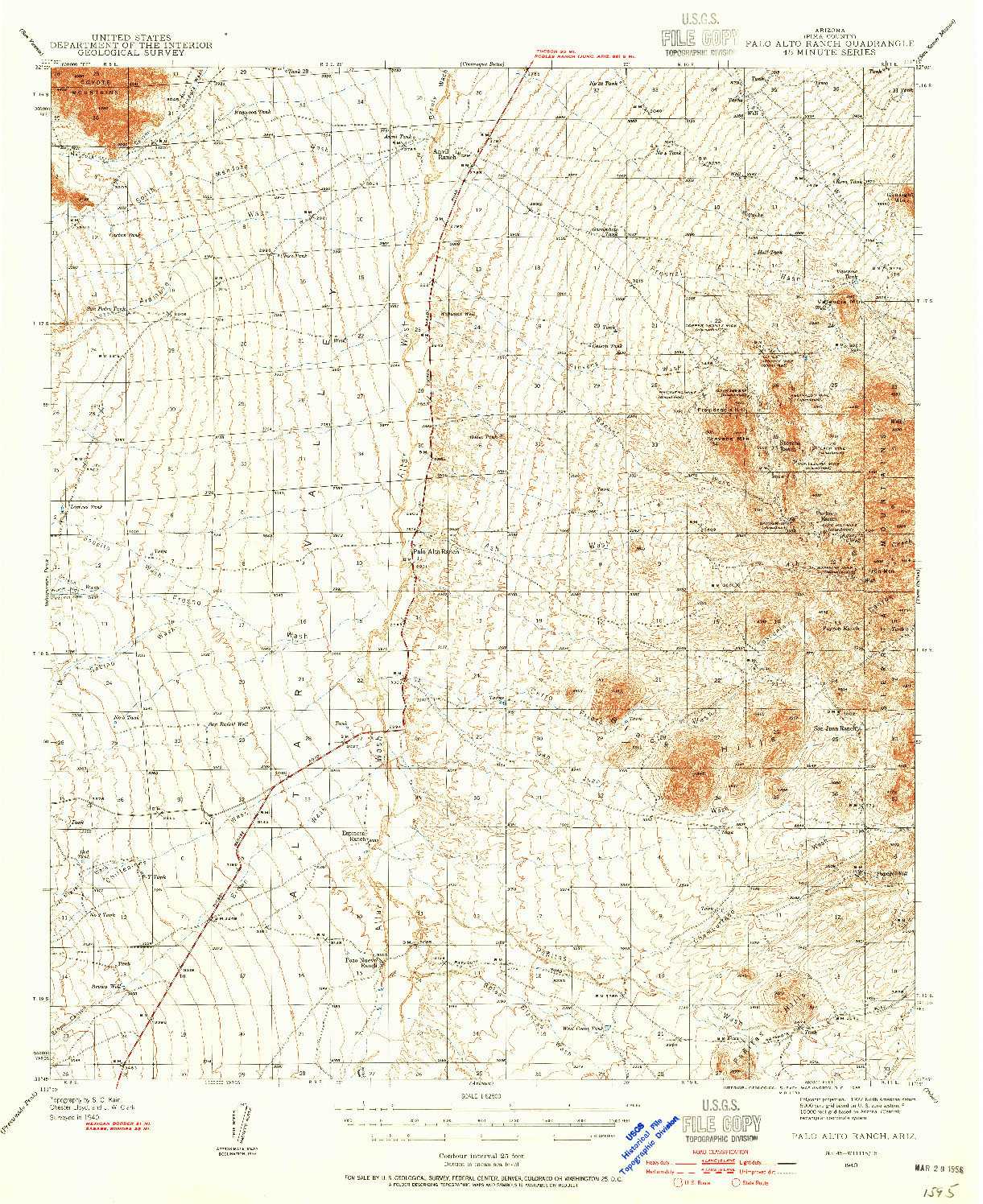 USGS 1:62500-SCALE QUADRANGLE FOR PALO ALTO RANCH, AZ 1940