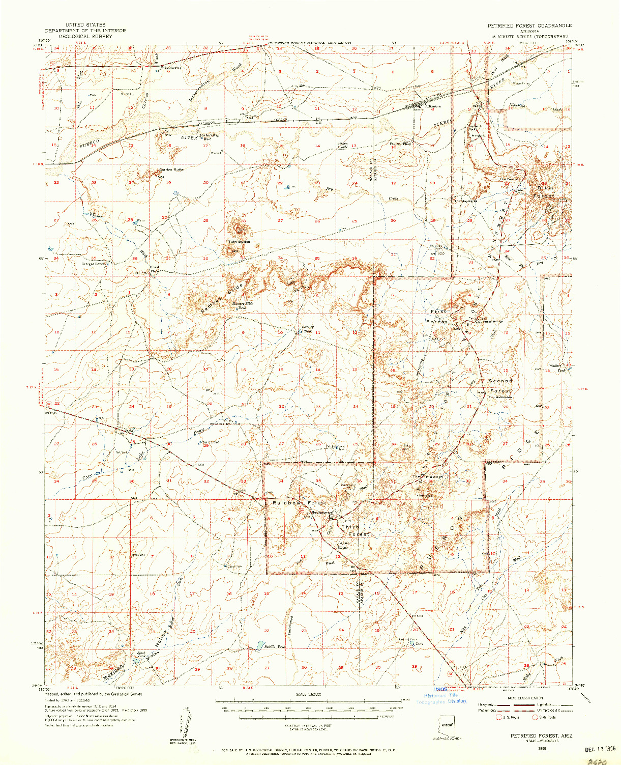 USGS 1:62500-SCALE QUADRANGLE FOR PETRIFIED FOREST, AZ 1955