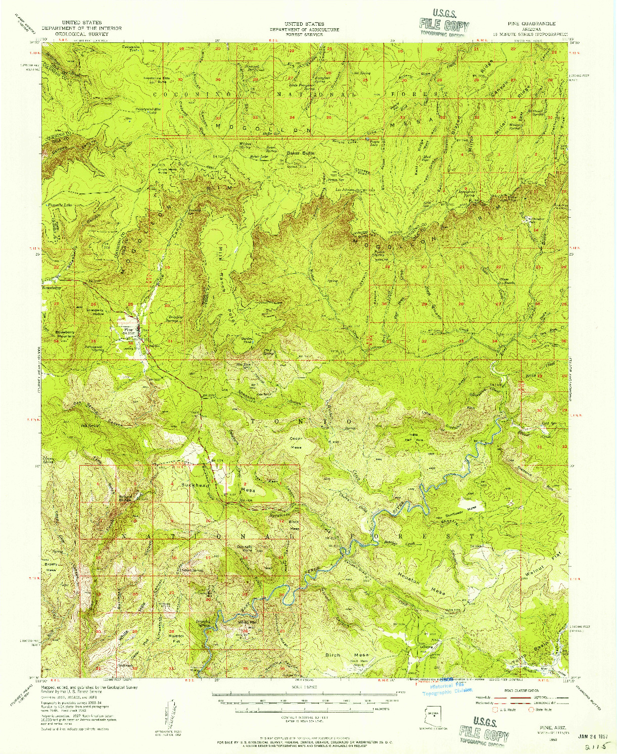 USGS 1:62500-SCALE QUADRANGLE FOR PINE, AZ 1952
