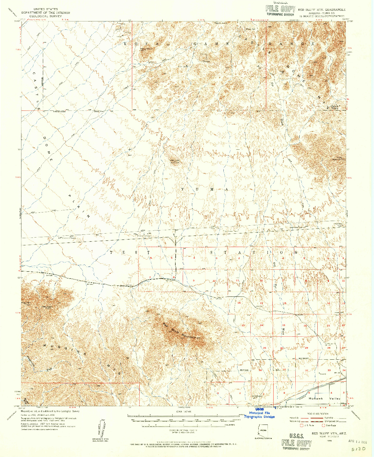 USGS 1:62500-SCALE QUADRANGLE FOR RED BLUFF MTN, AZ 1955
