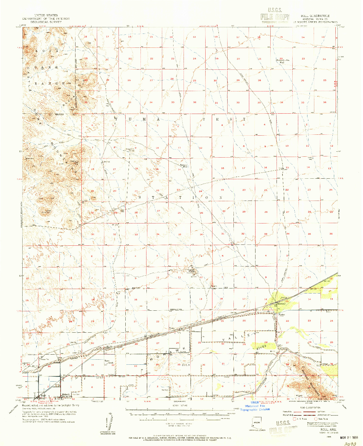 USGS 1:62500-SCALE QUADRANGLE FOR ROLL, AZ 1955