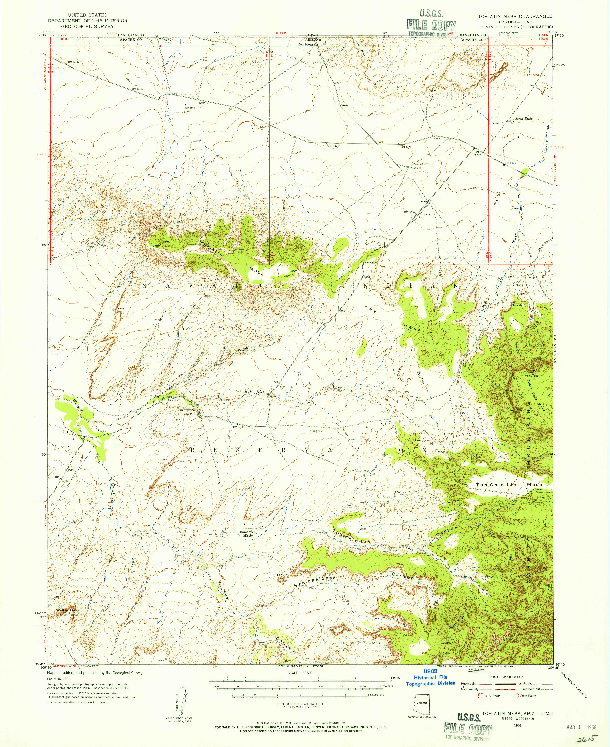 USGS 1:62500-SCALE QUADRANGLE FOR TOH-ATIN MESA, AZ 1953