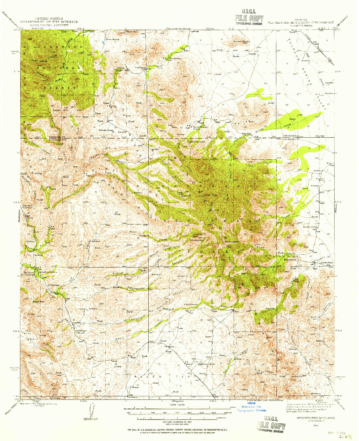 USGS 1:62500-SCALE QUADRANGLE FOR WINCHESTER MTS., AZ 1943