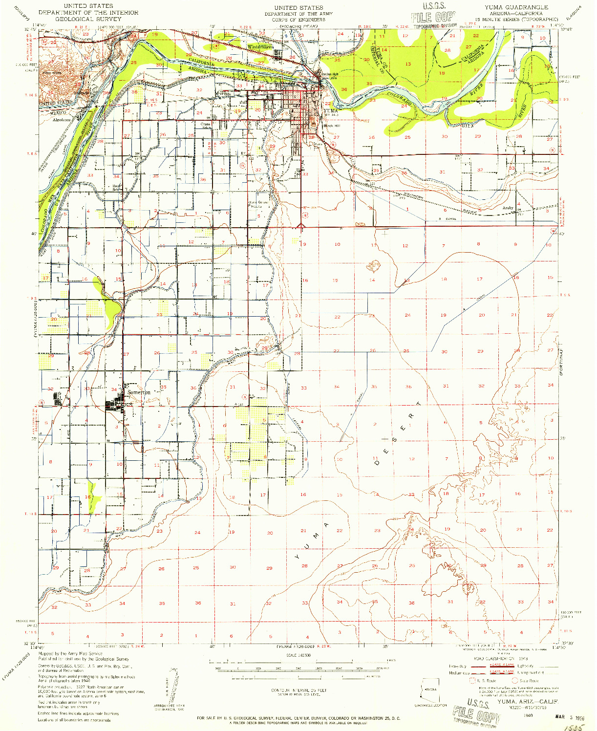 USGS 1:62500-SCALE QUADRANGLE FOR YUMA, AZ 1940