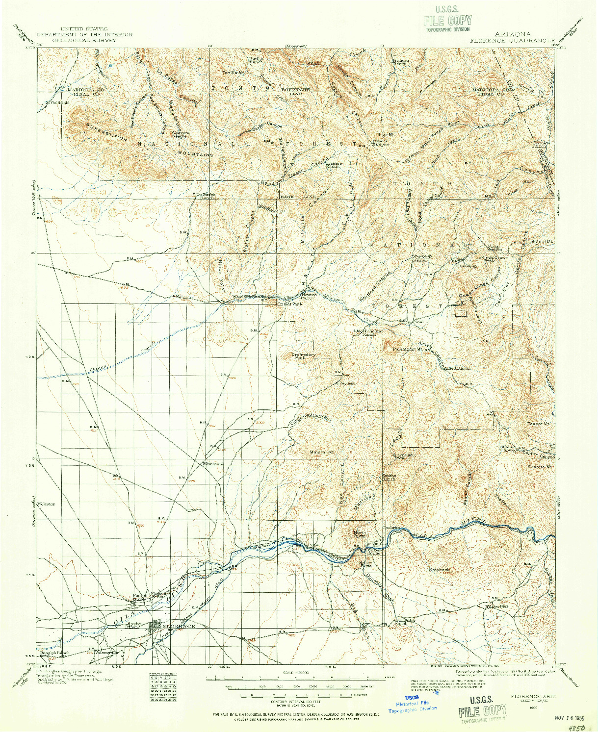 USGS 1:125000-SCALE QUADRANGLE FOR FLORENCE, AZ 1900