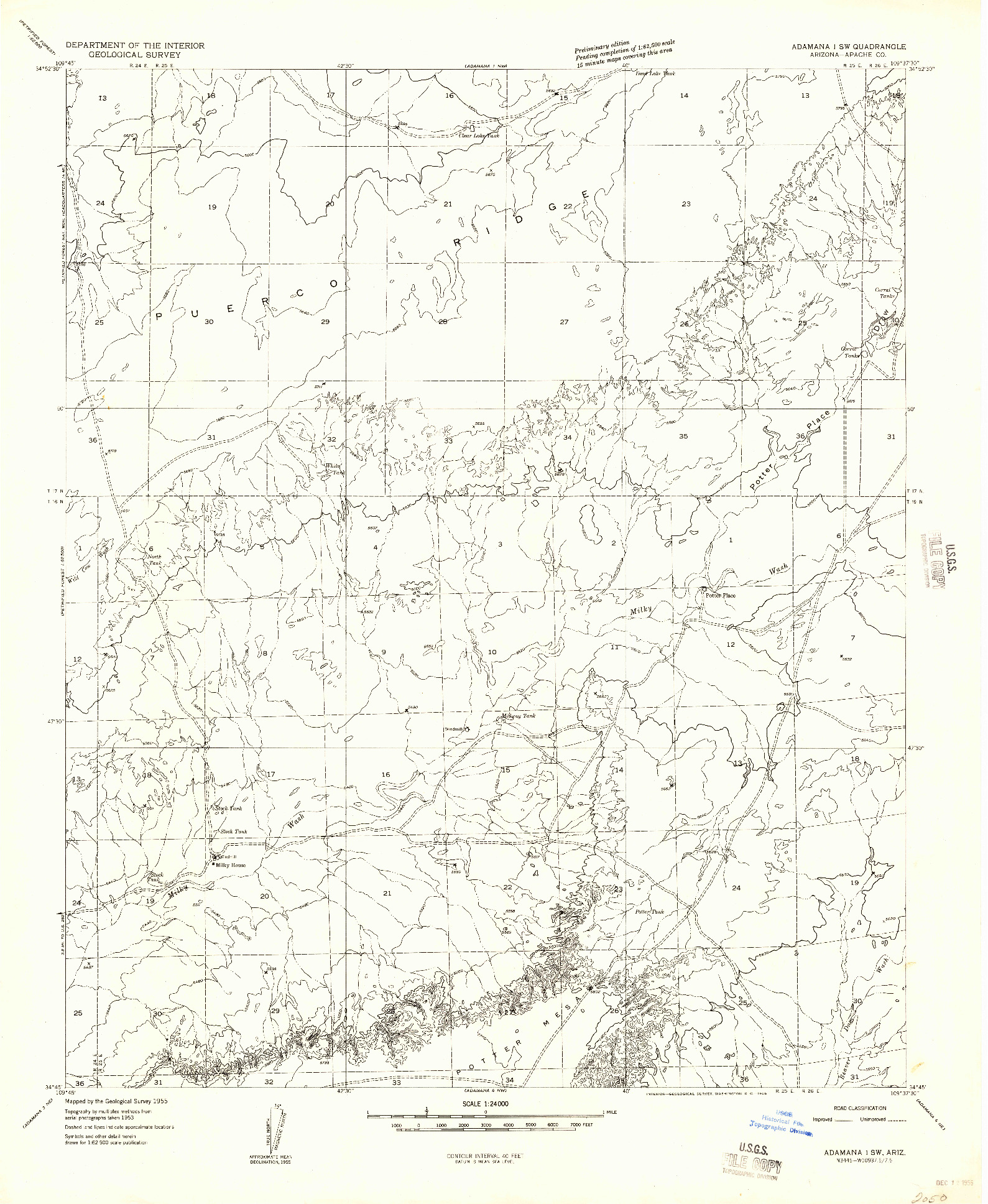 USGS 1:24000-SCALE QUADRANGLE FOR ADAMANA 1 SW, AZ 1955