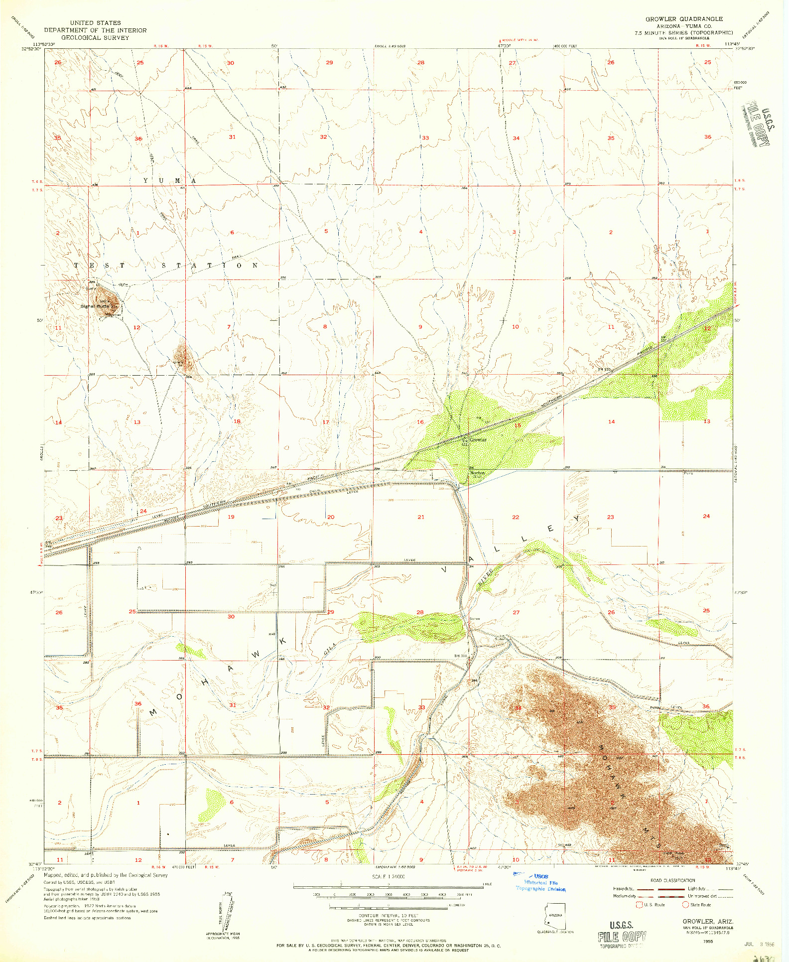 USGS 1:24000-SCALE QUADRANGLE FOR GROWLER, AZ 1955