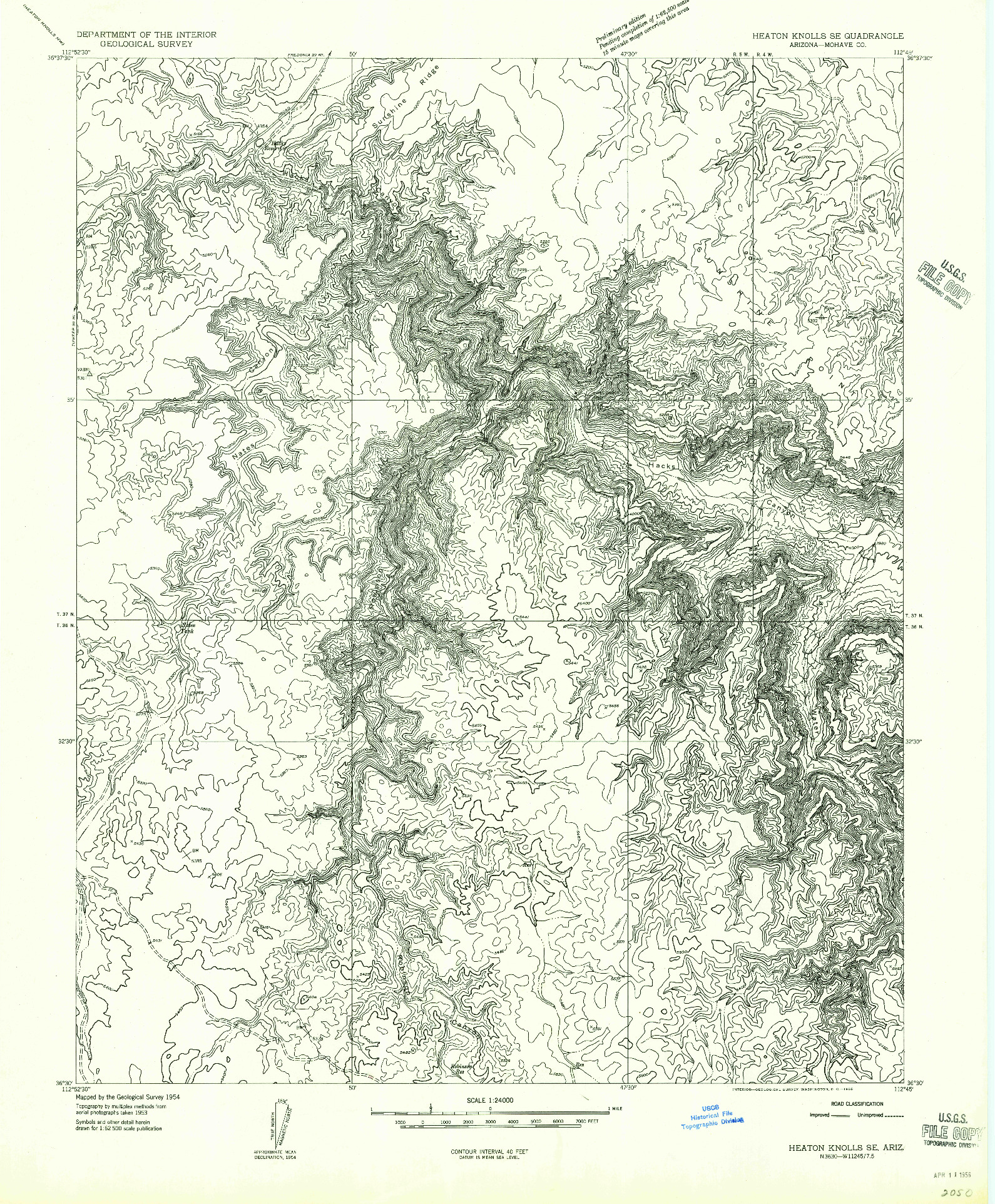 USGS 1:24000-SCALE QUADRANGLE FOR HEATON KNOLLS SE, AZ 1954