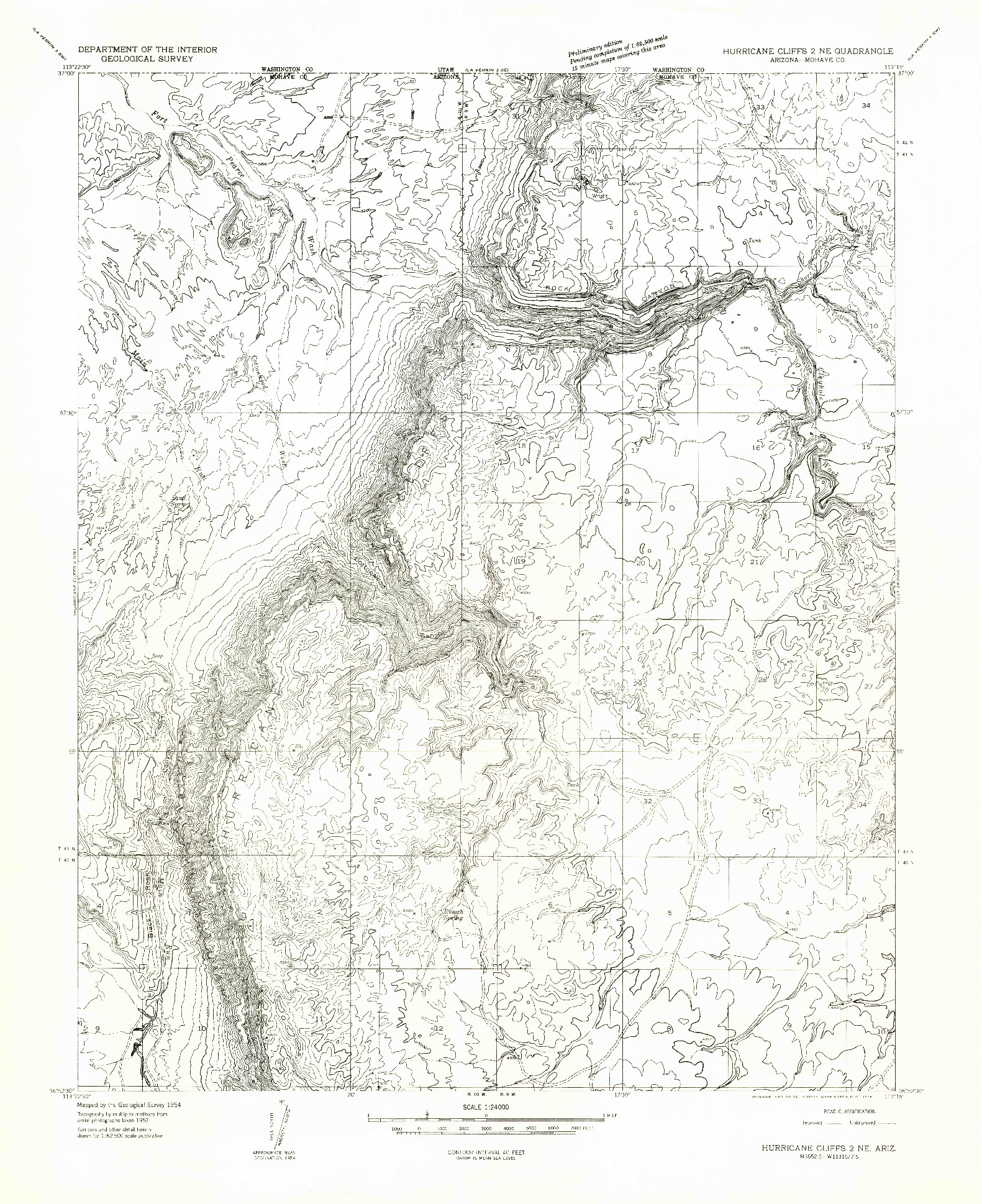 USGS 1:24000-SCALE QUADRANGLE FOR HURRICANE CLIFFS 2 NE, AZ 1954