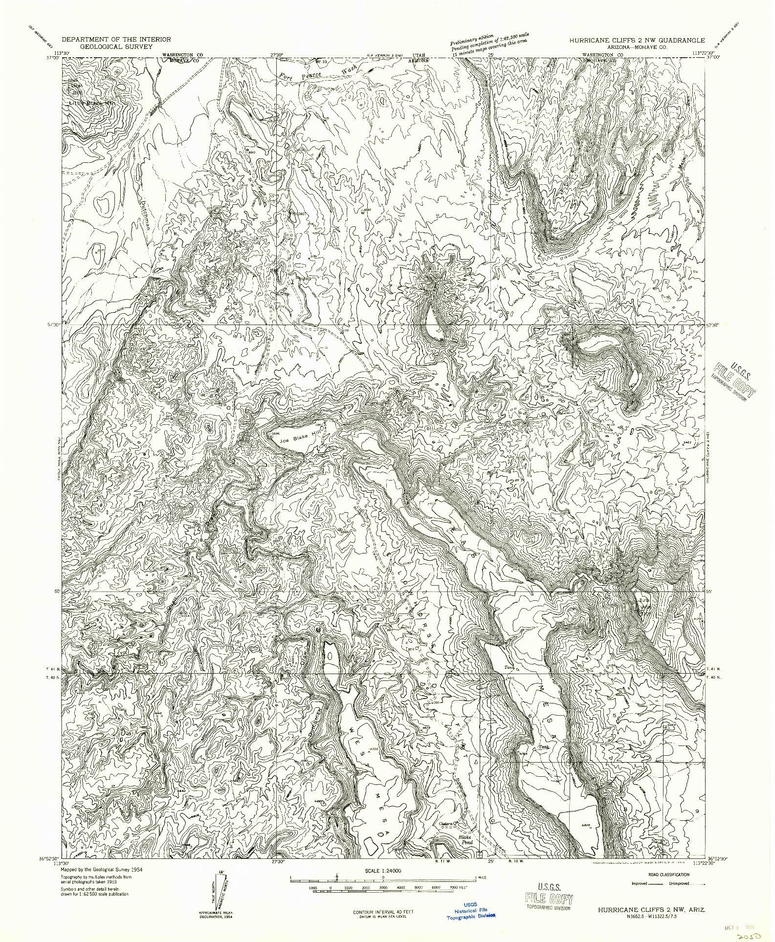 USGS 1:24000-SCALE QUADRANGLE FOR HURRICANE CLIFFS 2 NW, AZ 1954