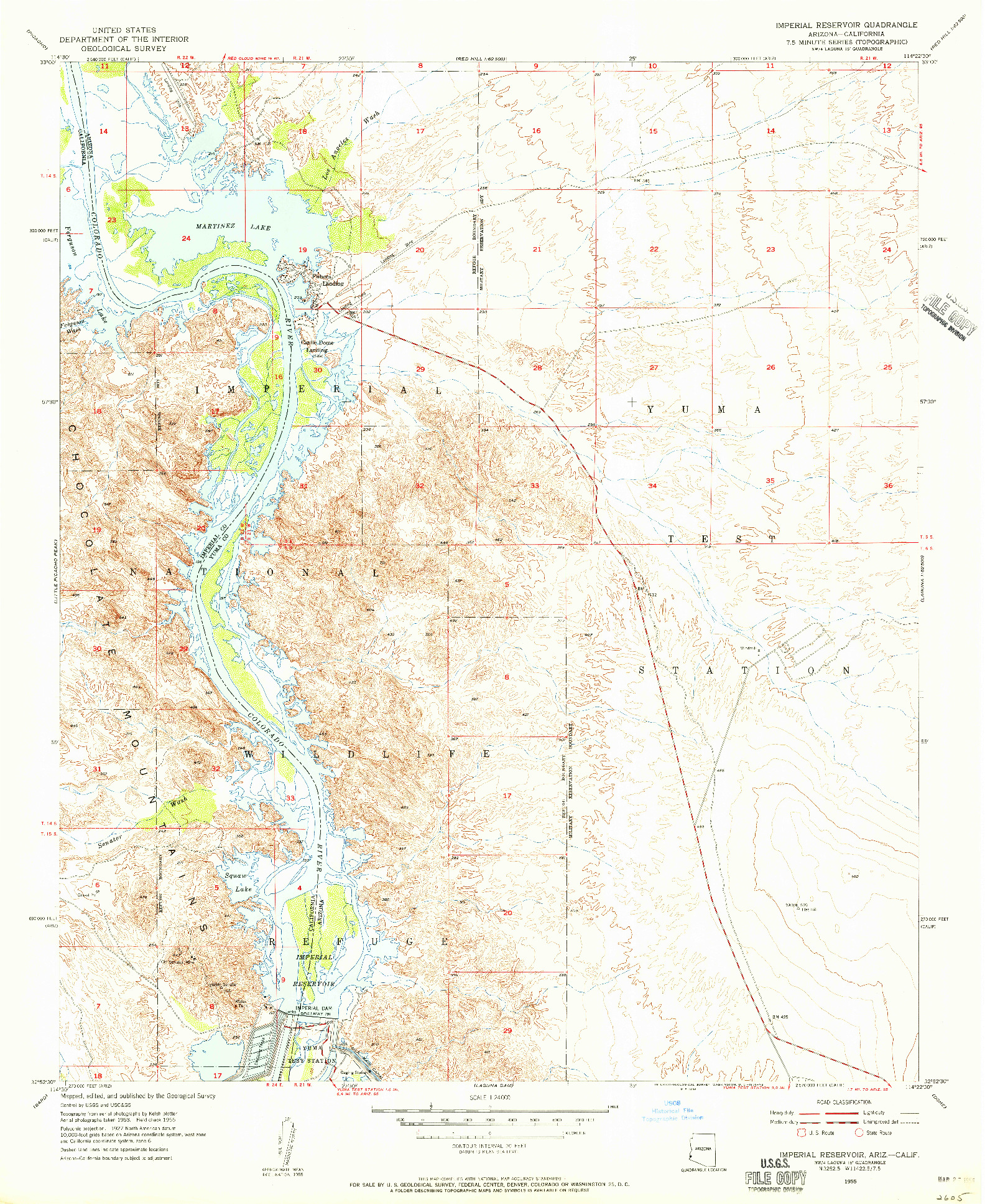 USGS 1:24000-SCALE QUADRANGLE FOR IMPERIAL RESERVOIR, AZ 1955