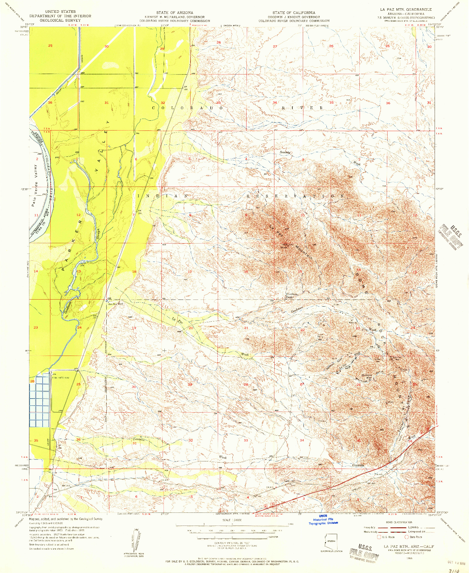 USGS 1:24000-SCALE QUADRANGLE FOR LA PAZ MTN, AZ 1955
