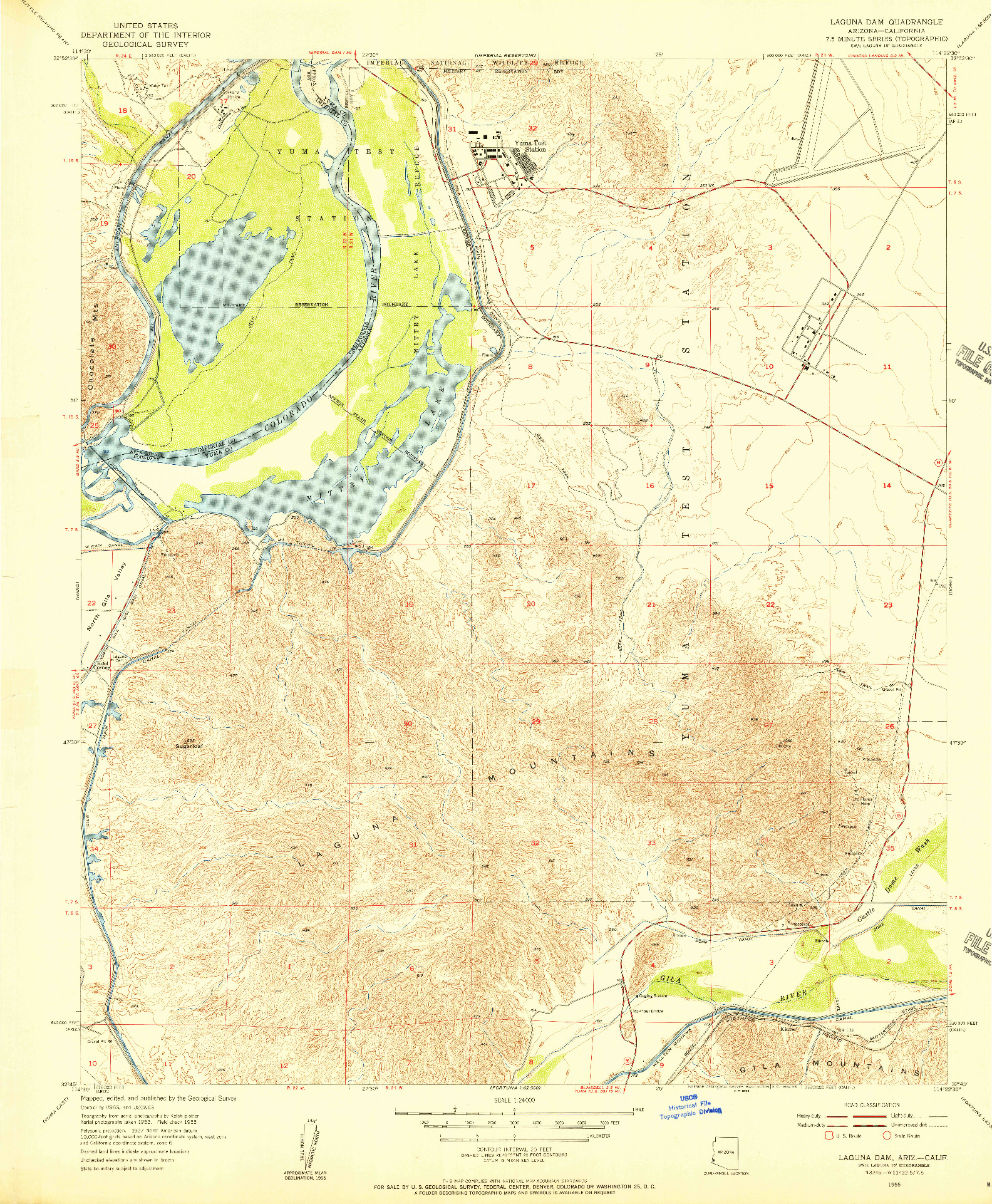 USGS 1:24000-SCALE QUADRANGLE FOR LAGUNA DAM, AZ 1955