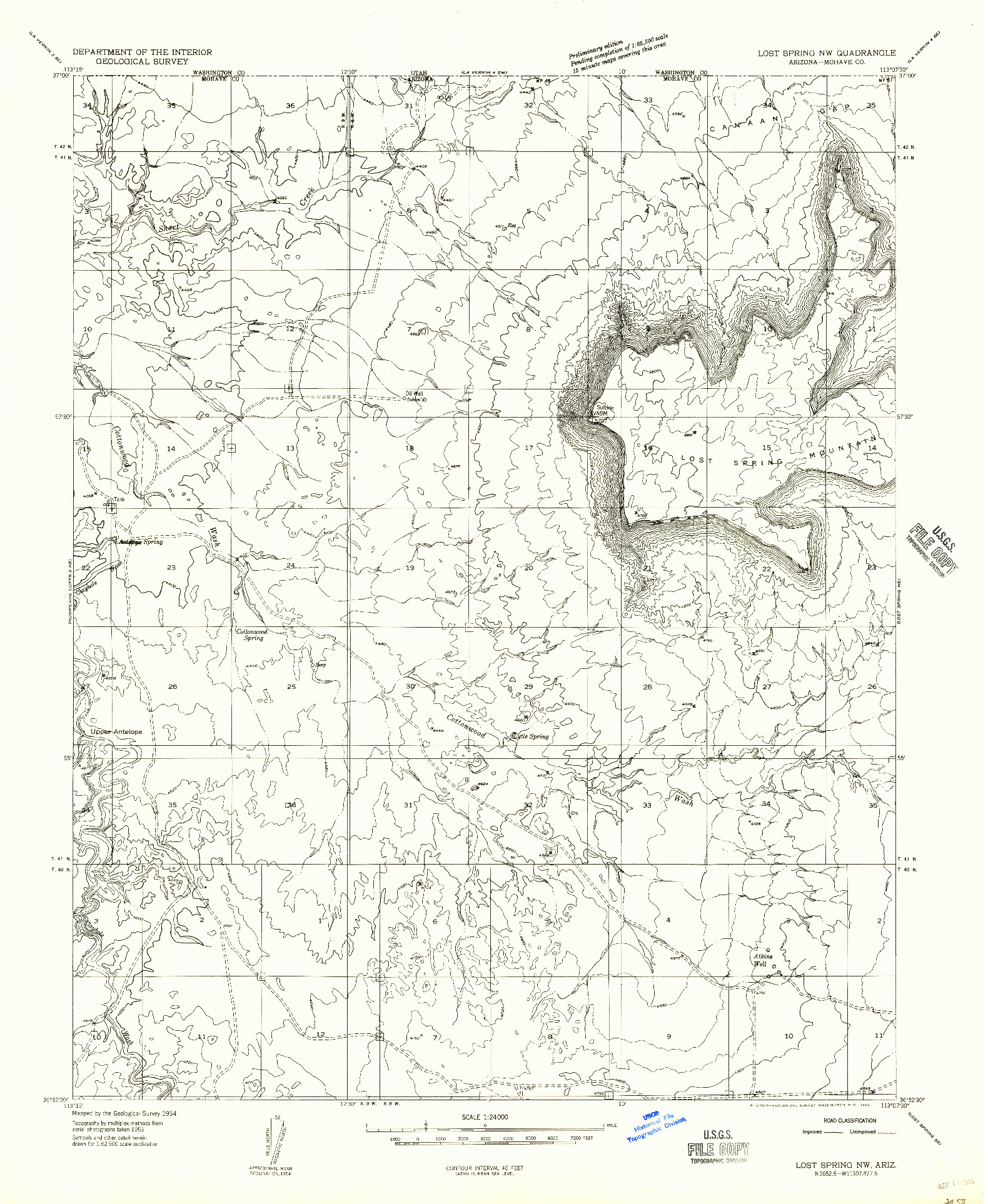 USGS 1:24000-SCALE QUADRANGLE FOR LOST SPRING NW, AZ 1954
